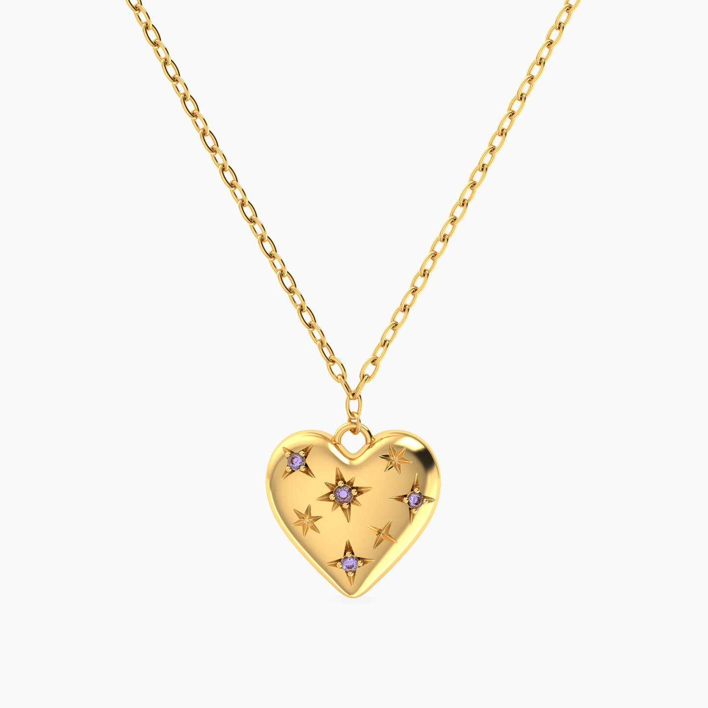 Heart Purple Stones Necklace In 18K Gold Heart Purple Stones Necklace In 18K Gold