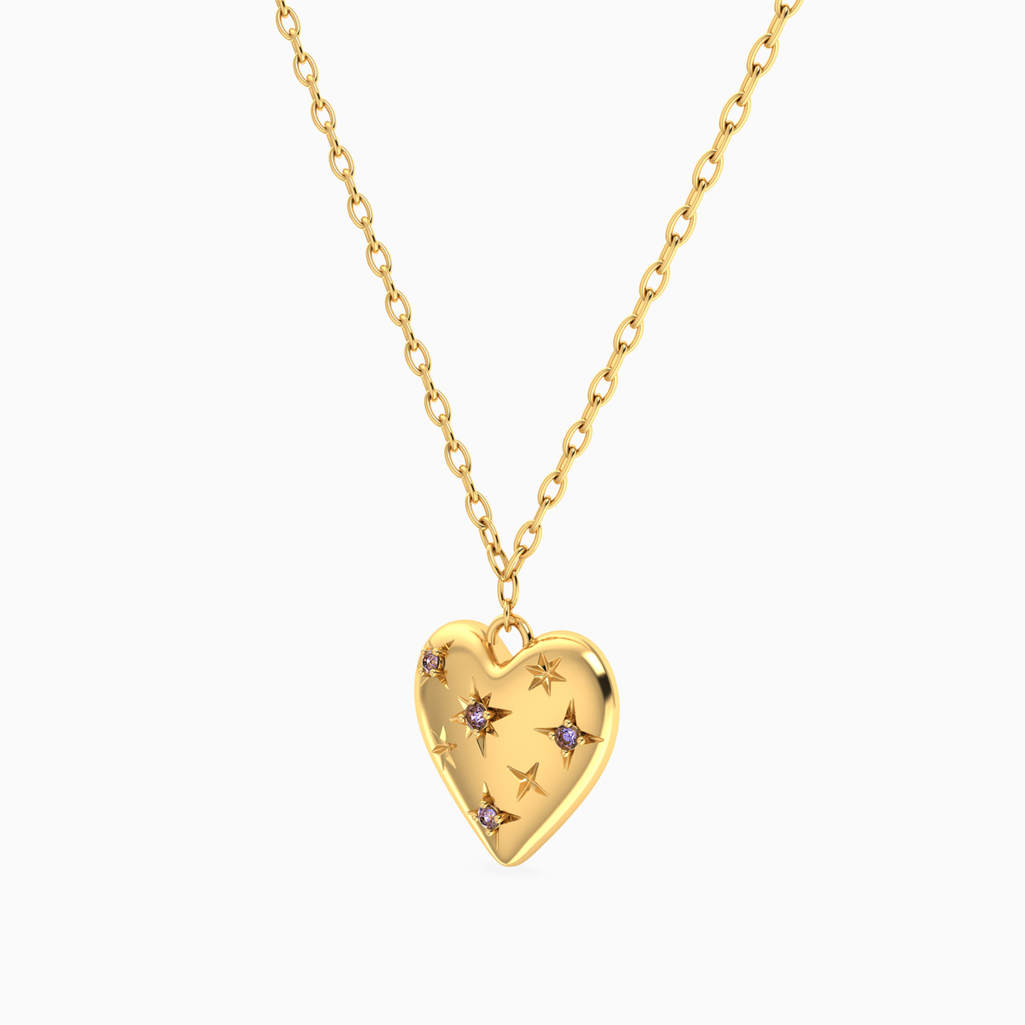 Heart Purple Stones Necklace In 18K Gold - 2 Heart Purple Stones Necklace In 18K Gold - 2