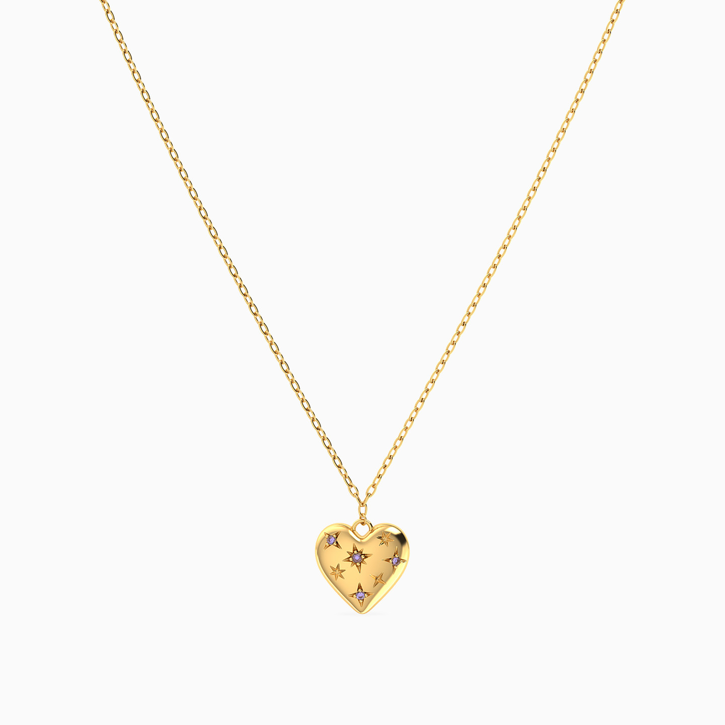 Heart Purple Stones Necklace In 18K Gold - 3 Heart Purple Stones Necklace In 18K Gold - 3