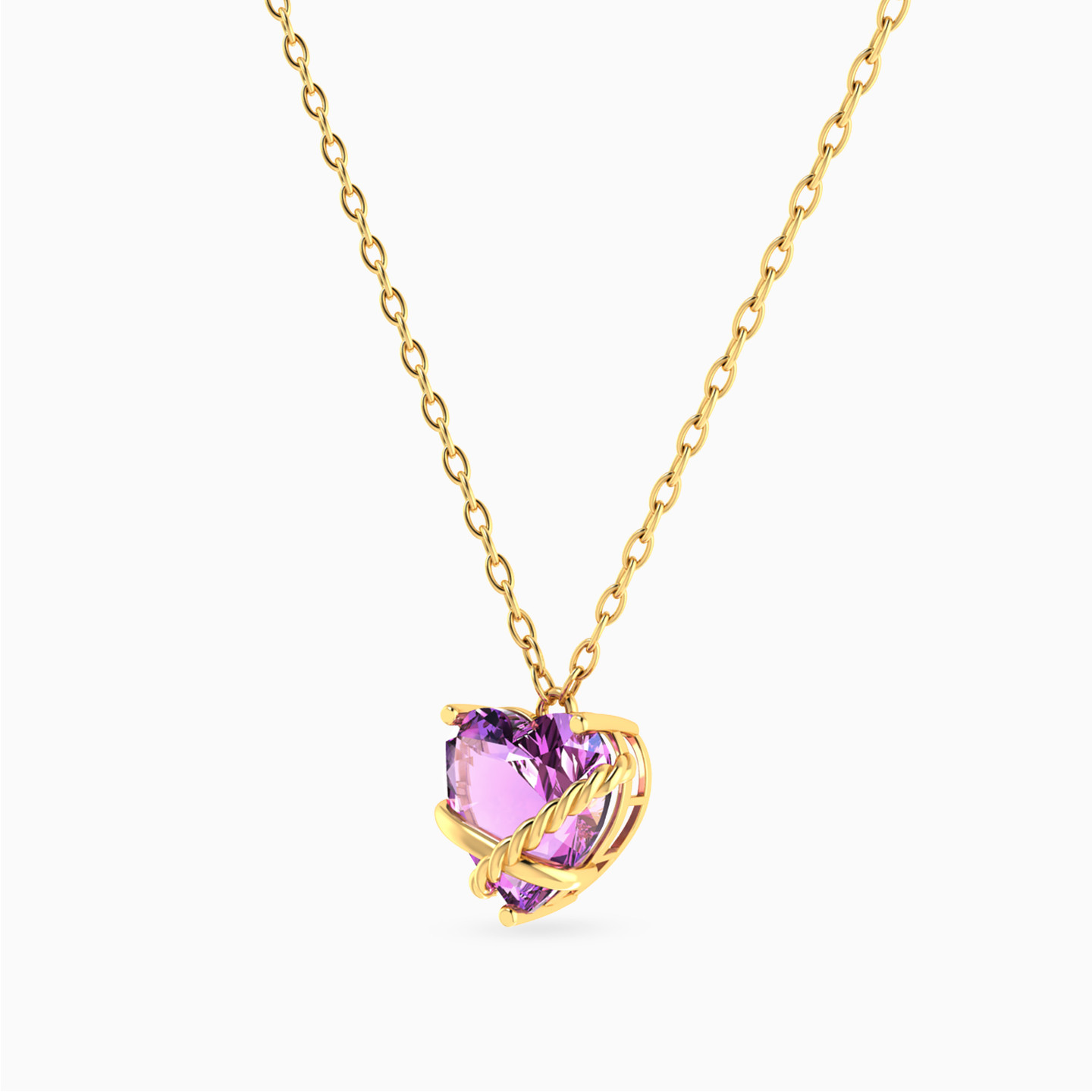 Heart Pink Stone Necklace In 18K Gold - 2 Heart Pink Stone Necklace In 18K Gold - 2