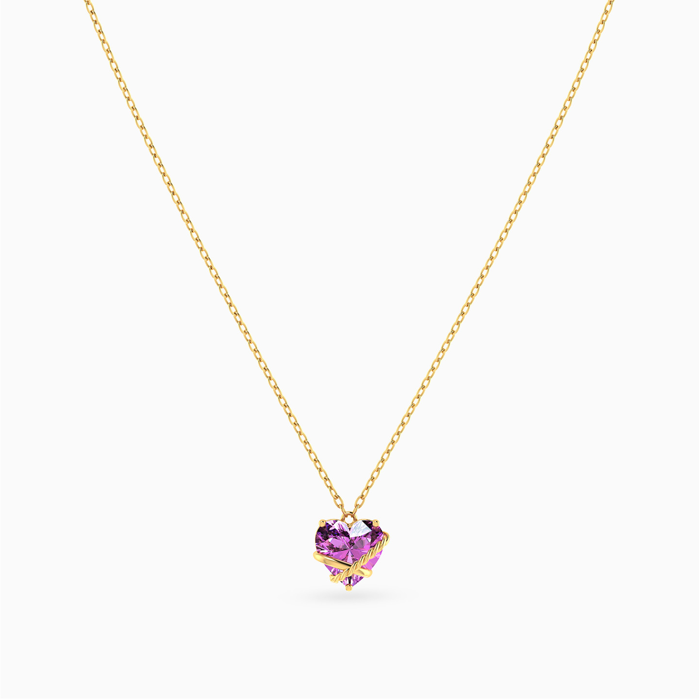 Heart Pink Stone Necklace In 18K Gold - 3 Heart Pink Stone Necklace In 18K Gold - 3