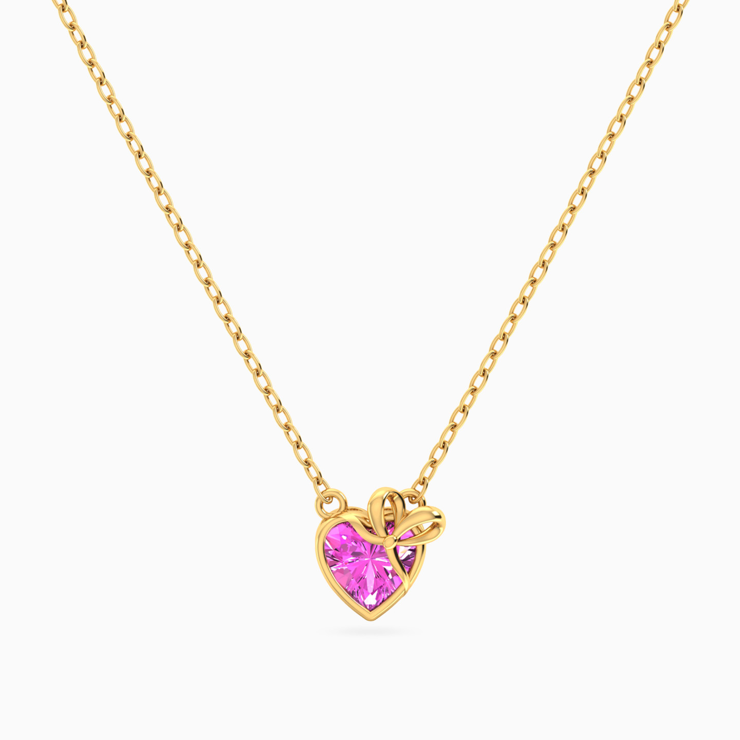 Bow & Heart Pink Stone Necklace In 18K Gold Bow & Heart Pink Stone Necklace In 18K Gold