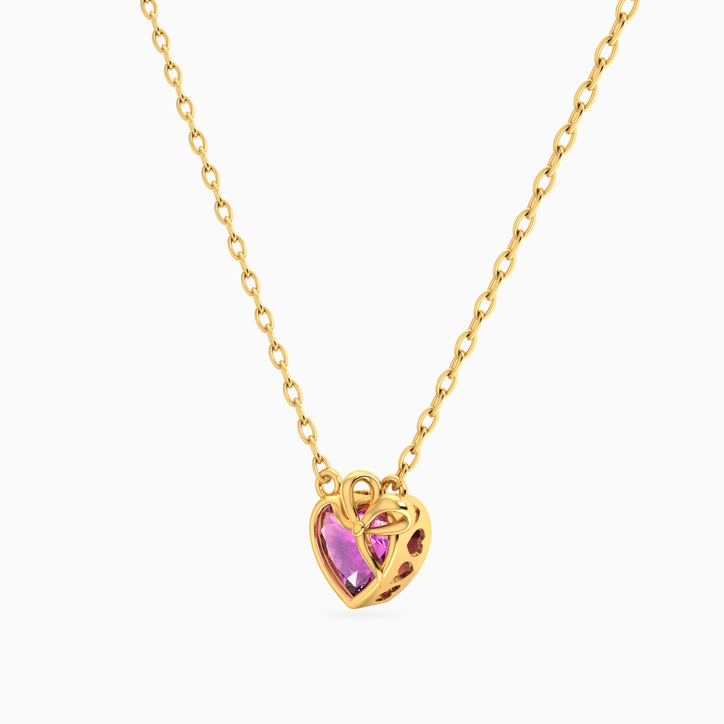 Bow & Heart Pink Stone Necklace In 18K Gold - 2 Bow & Heart Pink Stone Necklace In 18K Gold - 2