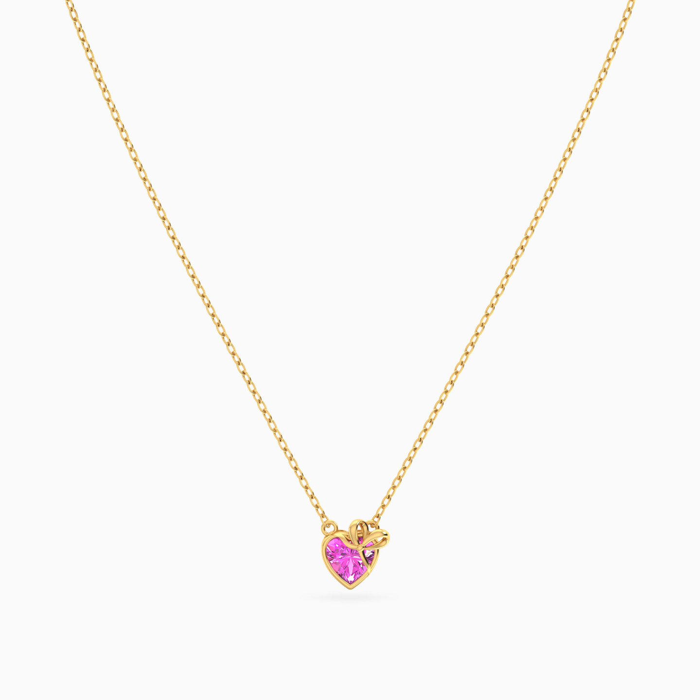 Bow & Heart Pink Stone Necklace In 18K Gold - 3 Bow & Heart Pink Stone Necklace In 18K Gold - 3