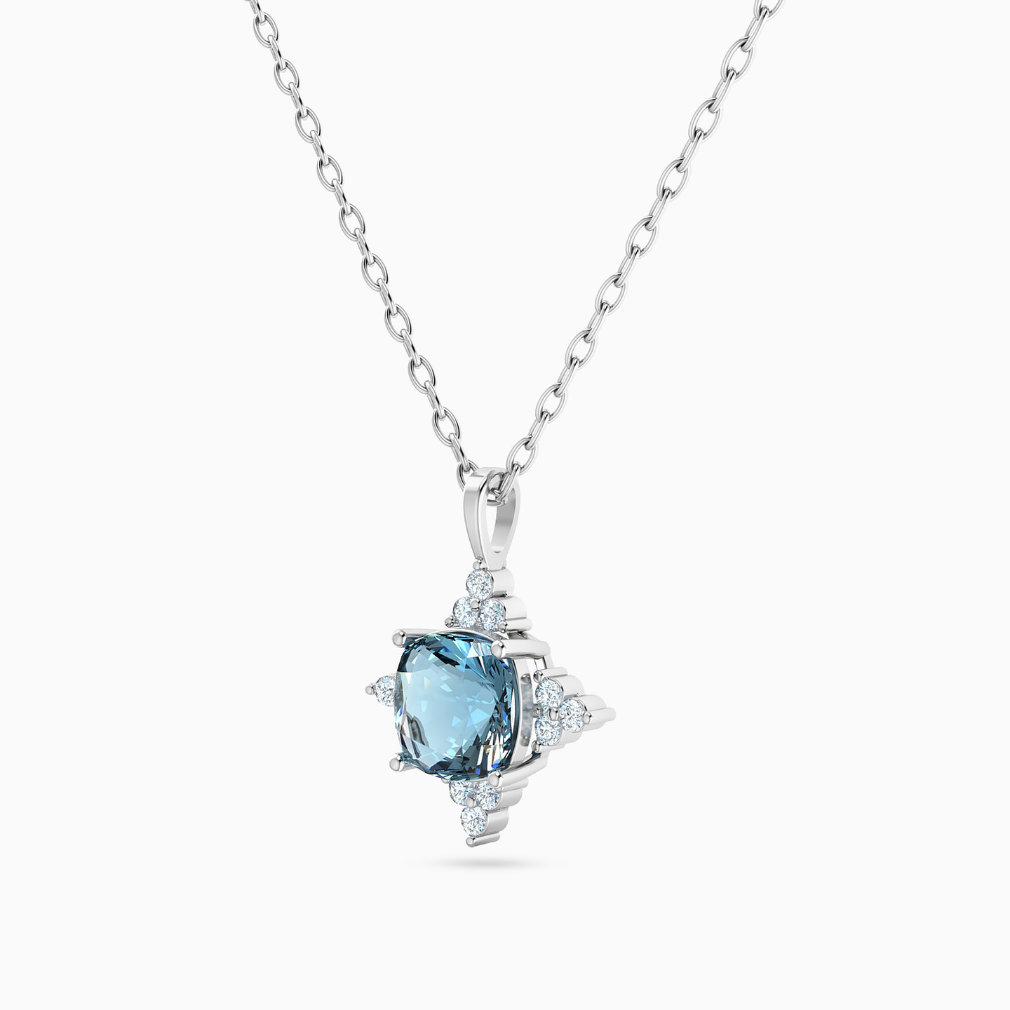 Star Diamonds & Aqua Blue Stone Necklace in 18k Gold - 2 Star Diamonds & Aqua Blue Stone Necklace in 18k Gold - 2