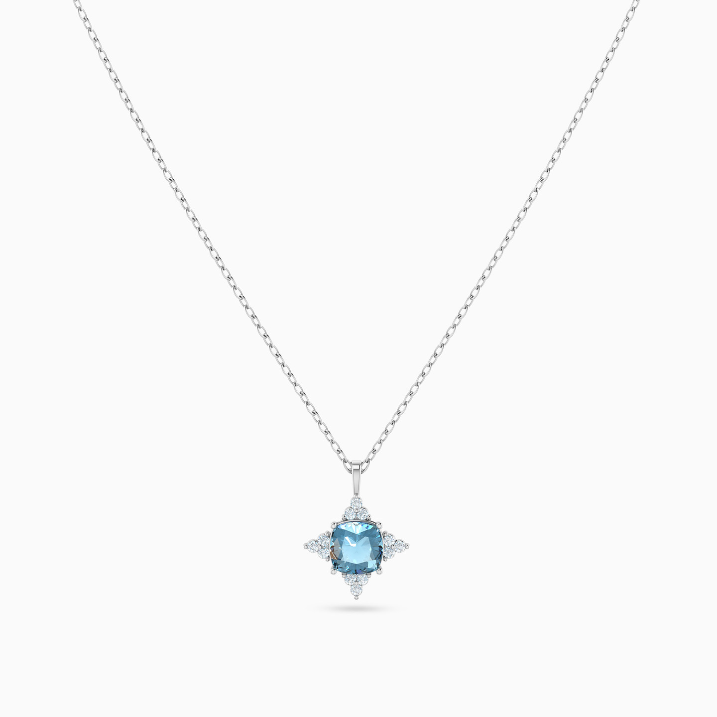 Star Diamonds & Aqua Blue Stone Necklace in 18k Gold - 3 Star Diamonds & Aqua Blue Stone Necklace in 18k Gold - 3