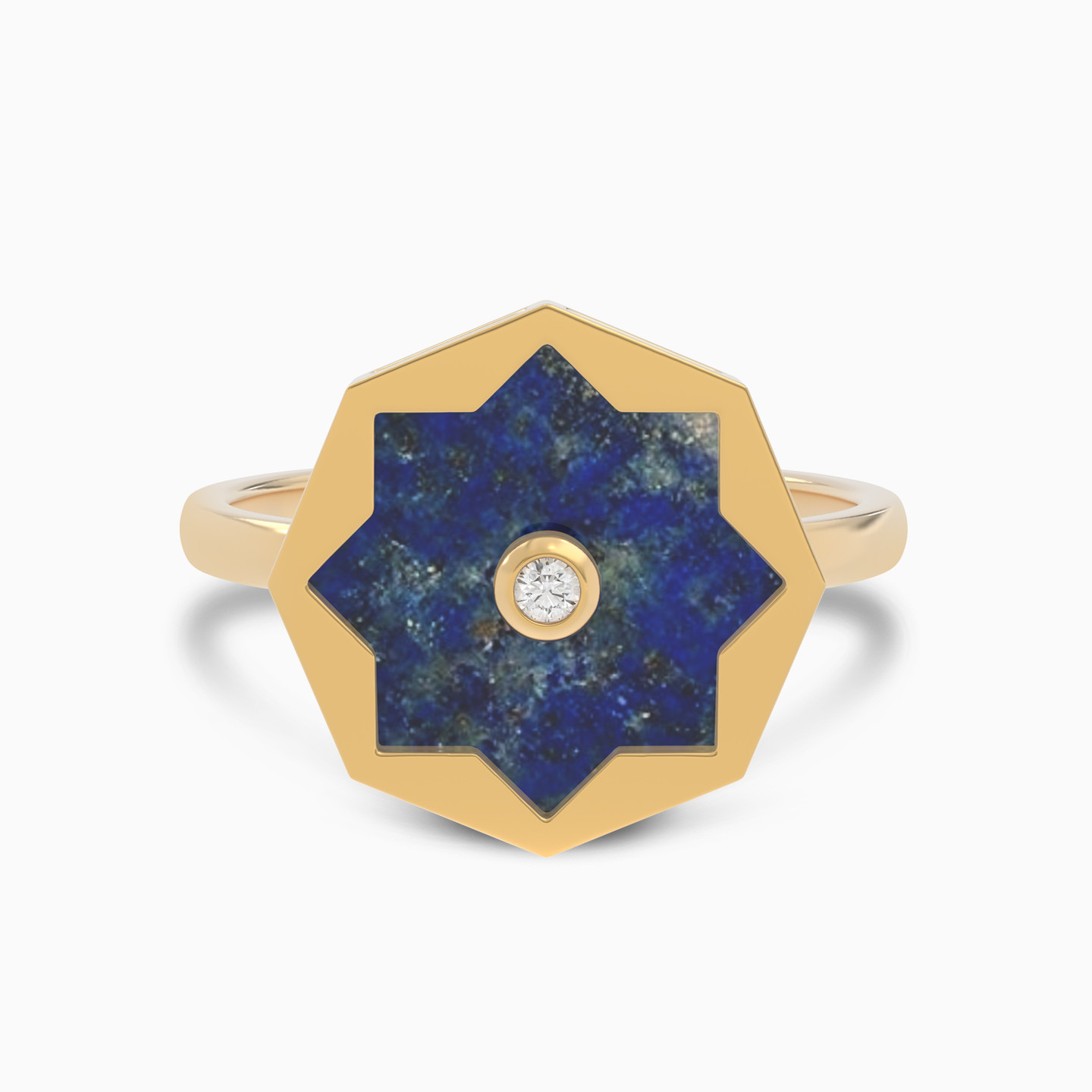 Star Blue Stone & Diamond Ring In 18K Gold - 2 Star Blue Stone & Diamond Ring In 18K Gold - 2