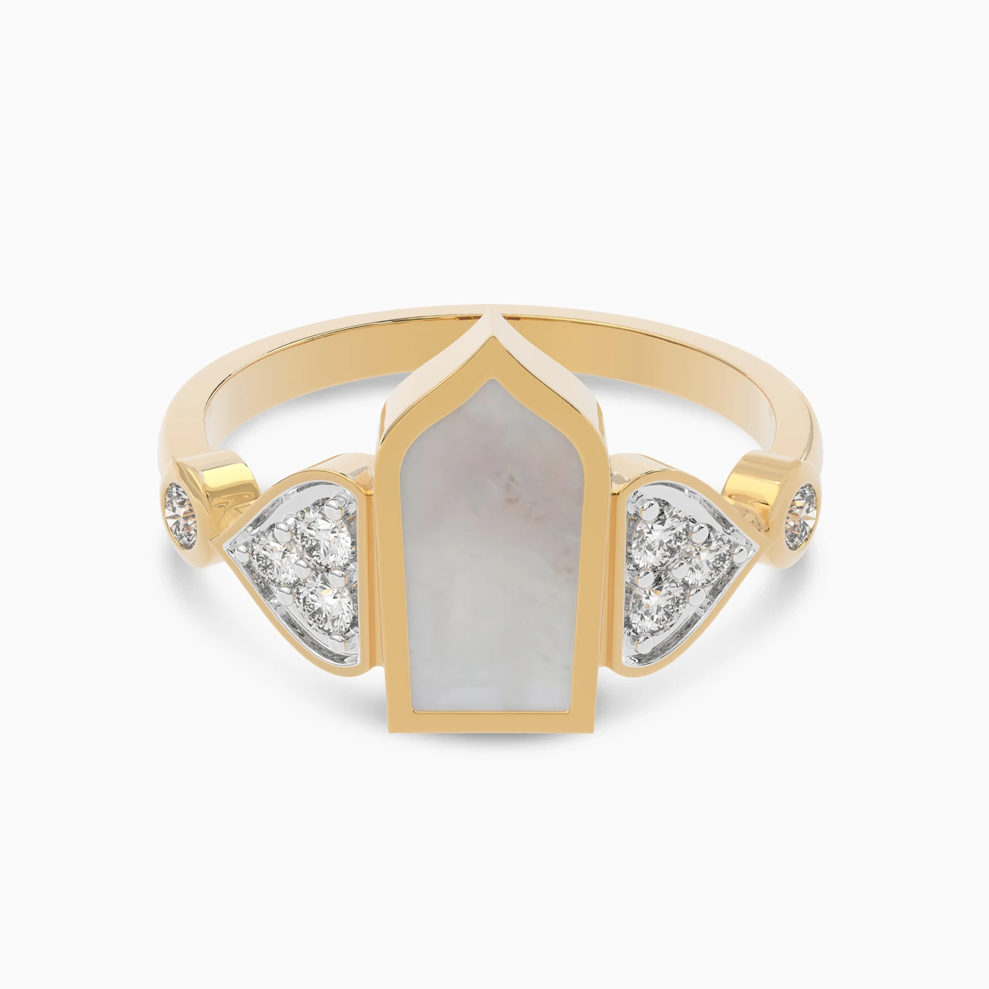 White Stone & Diamond Ring In 18K Gold - 2 White Stone & Diamond Ring In 18K Gold - 2