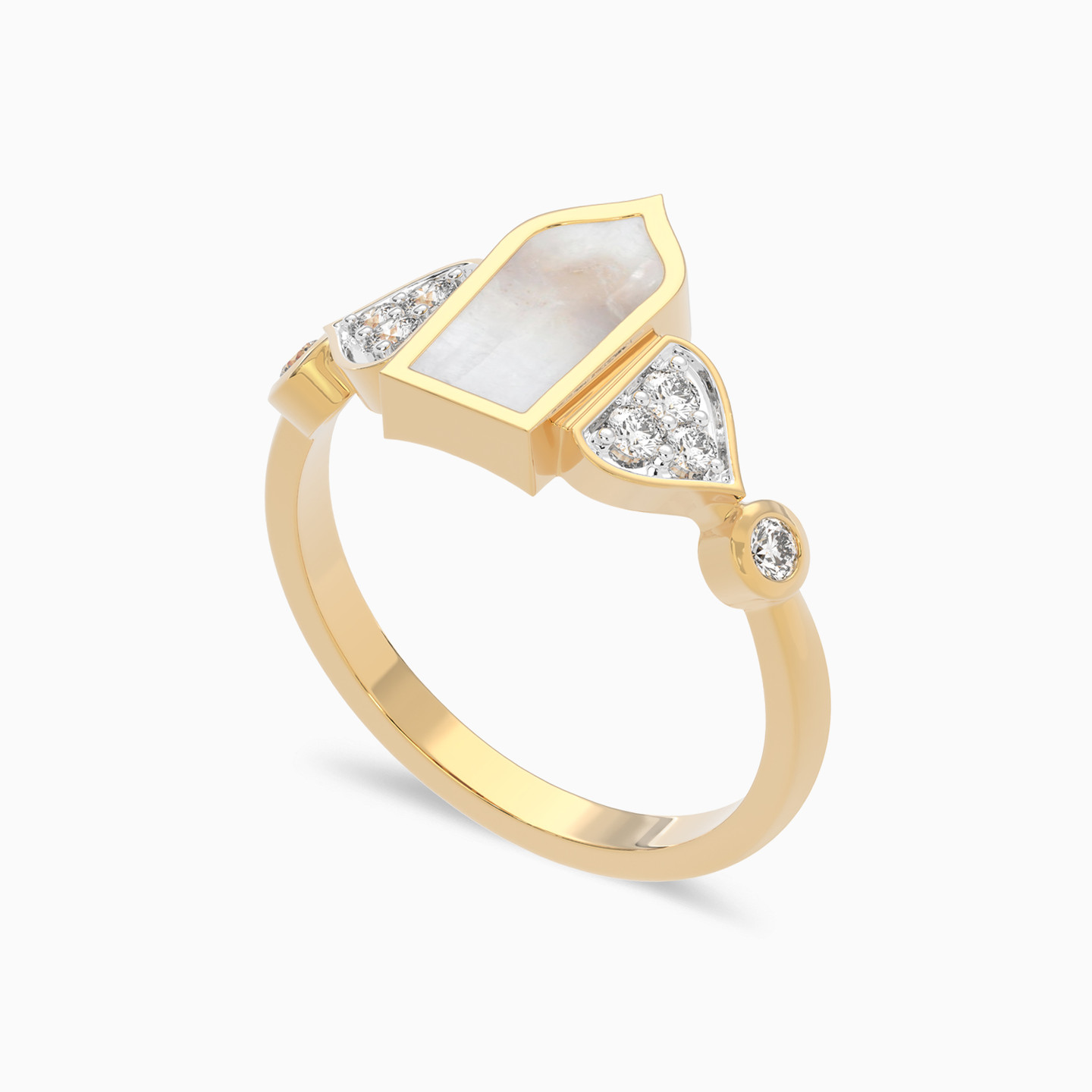 White Stone & Diamond Ring In 18K Gold - 3 White Stone & Diamond Ring In 18K Gold - 3