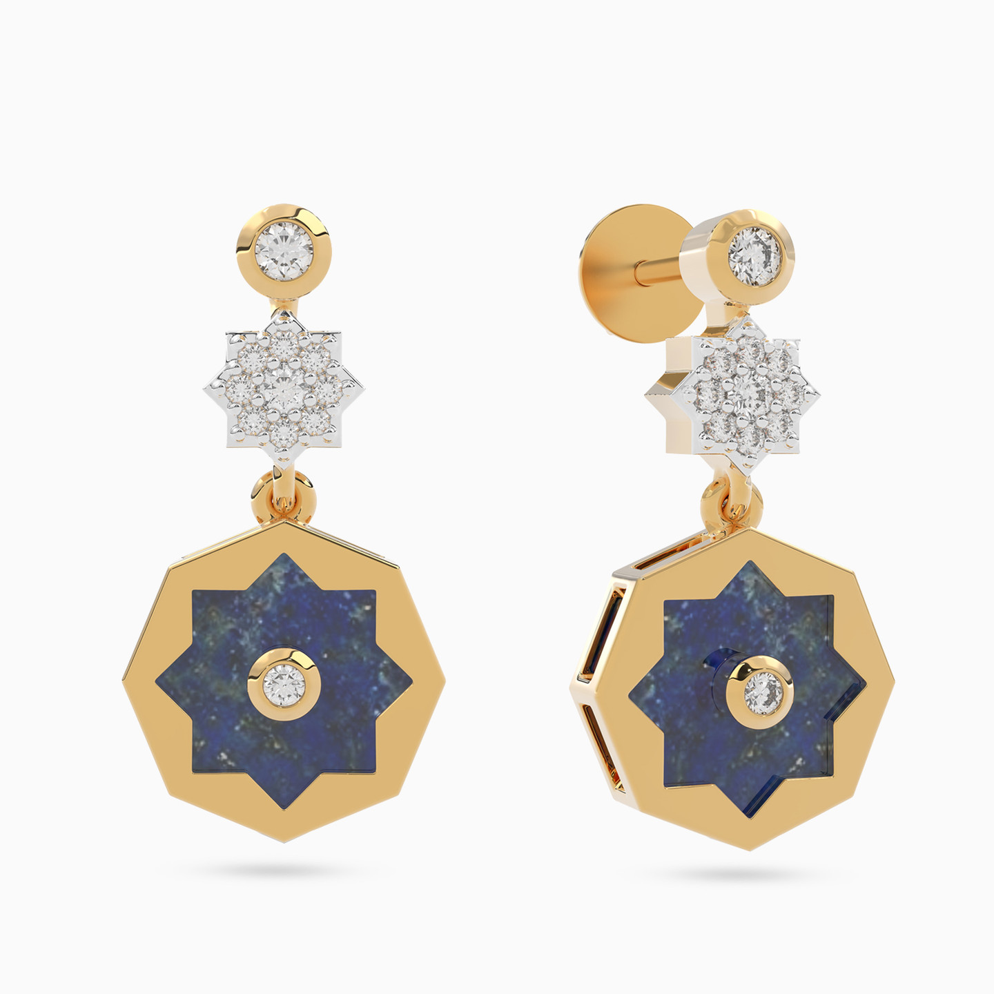 Star Blue Stone & Diamond Drop Earrings In 18K Gold Star Blue Stone & Diamond Drop Earrings In 18K Gold