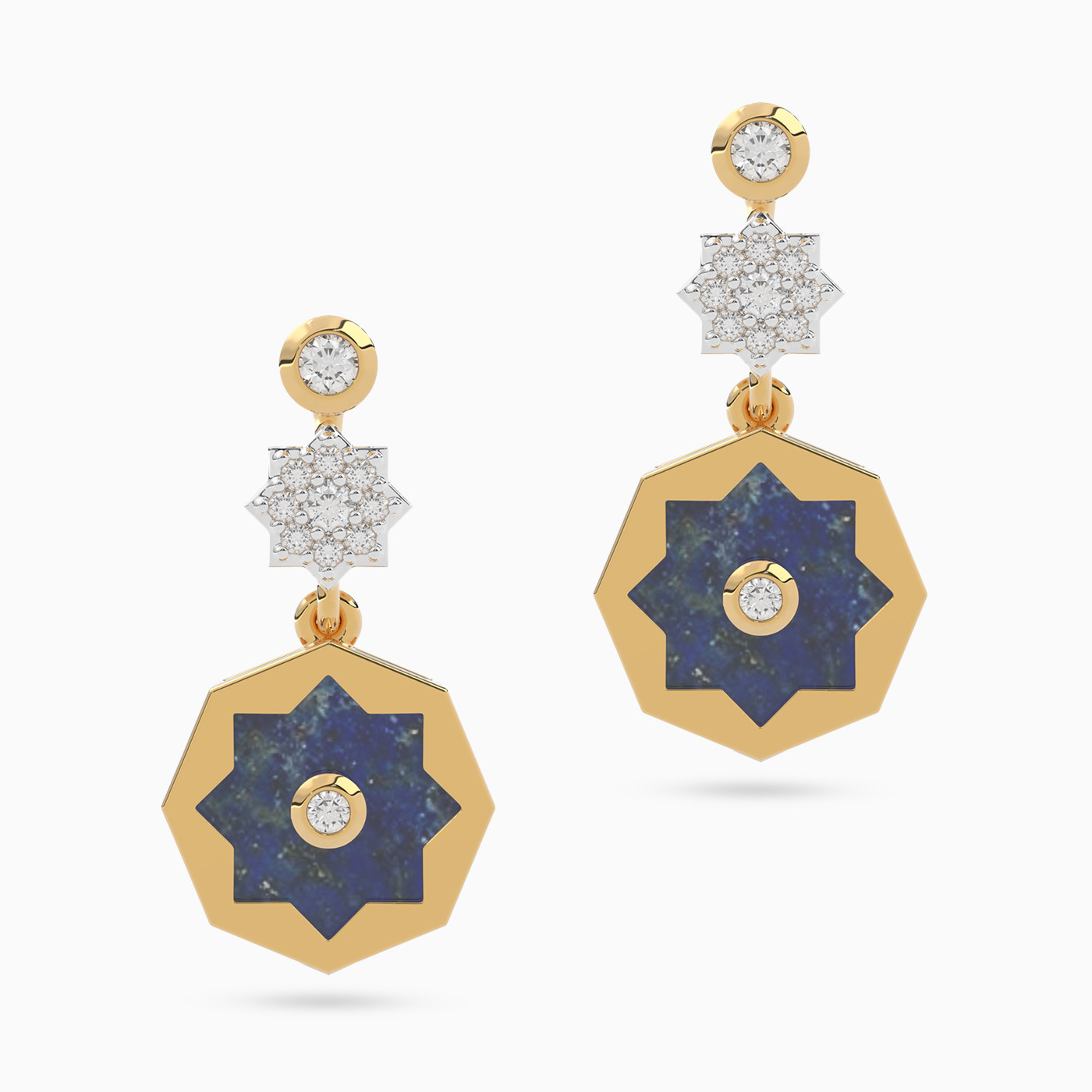 Star Blue Stone & Diamond Drop Earrings In 18K Gold - 3 Star Blue Stone & Diamond Drop Earrings In 18K Gold - 3