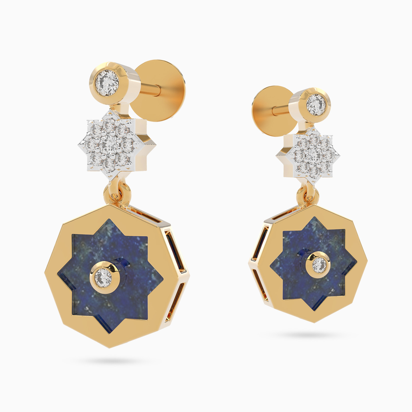 Star Blue Stone & Diamond Drop Earrings In 18K Gold - 4 Star Blue Stone & Diamond Drop Earrings In 18K Gold - 4