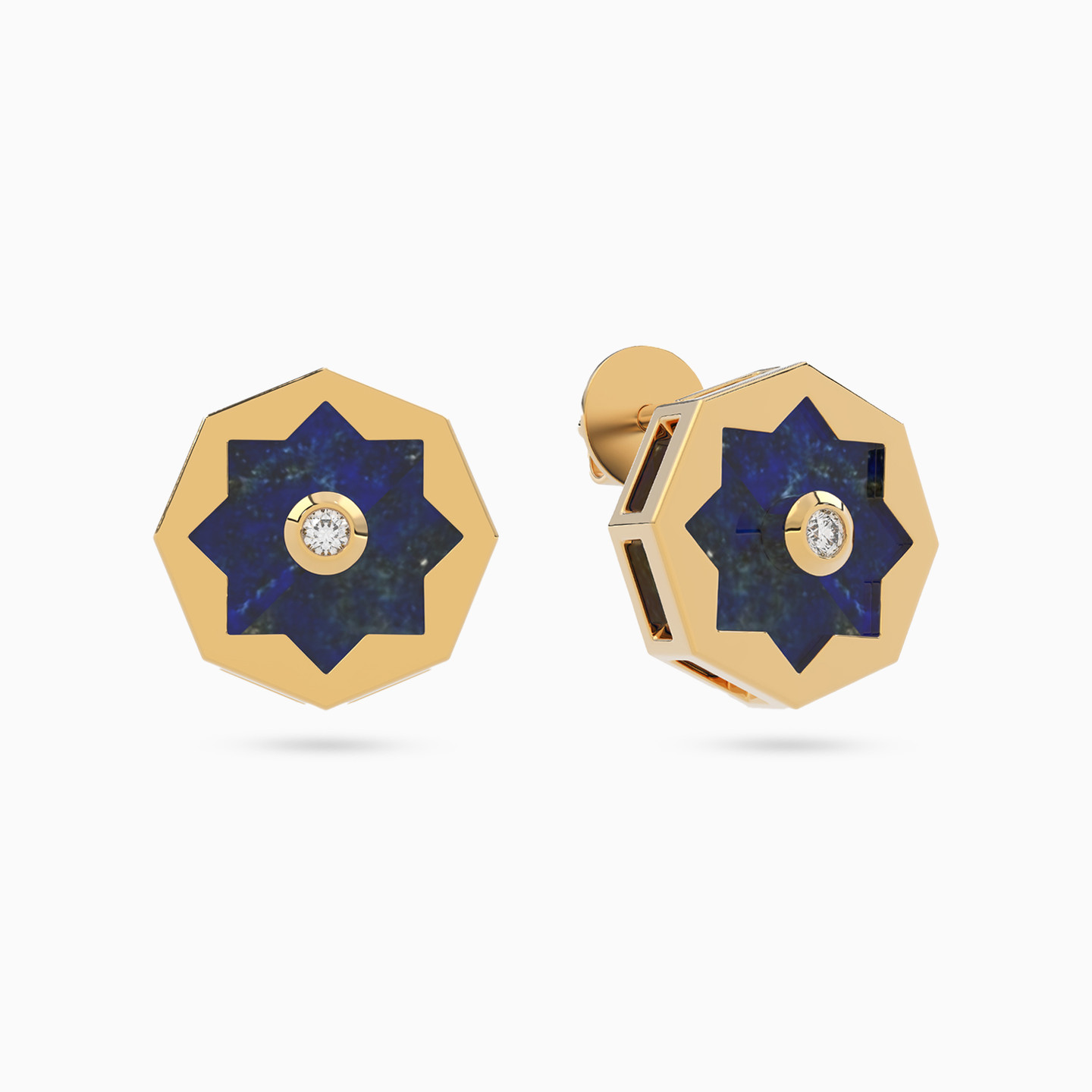 Star Blue Stone & Diamond Stud Earrings In 18K Gold - 2 Star Blue Stone & Diamond Stud Earrings In 18K Gold - 2
