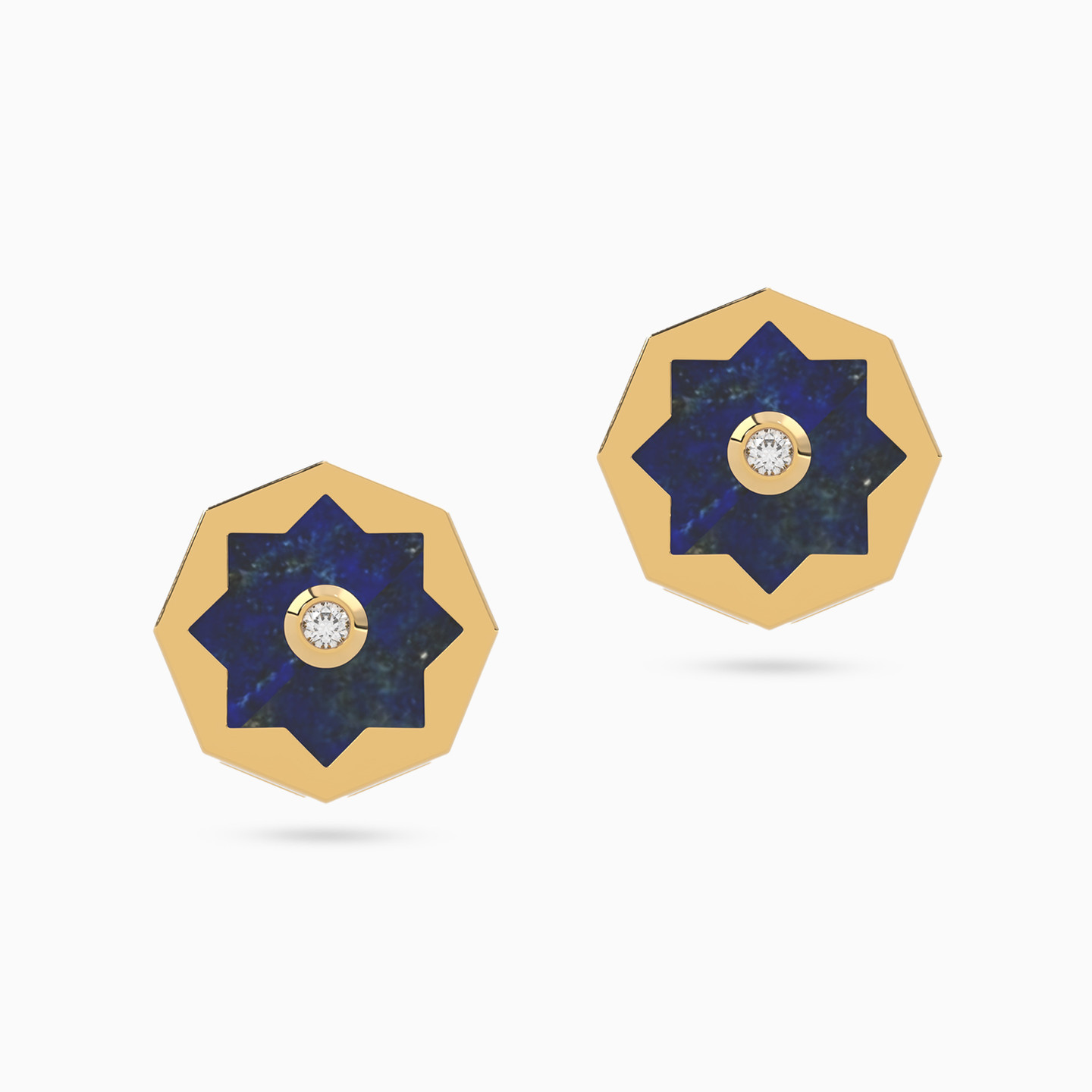 Star Blue Stone & Diamond Stud Earrings In 18K Gold - 4 Star Blue Stone & Diamond Stud Earrings In 18K Gold - 4
