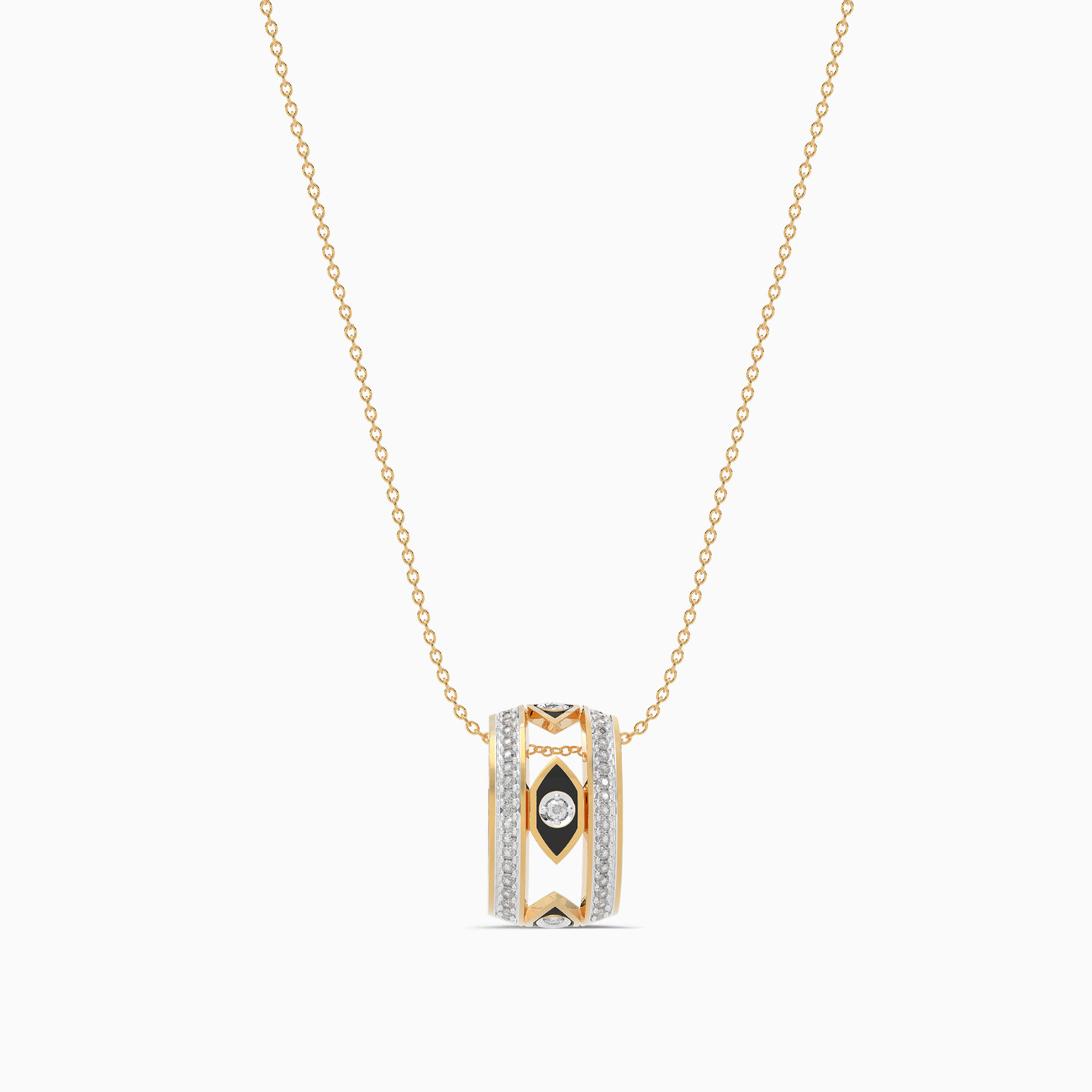 Hexagon Black Stone & Diamond Necklace In 18K Gold - 2 Hexagon Black Stone & Diamond Necklace In 18K Gold - 2