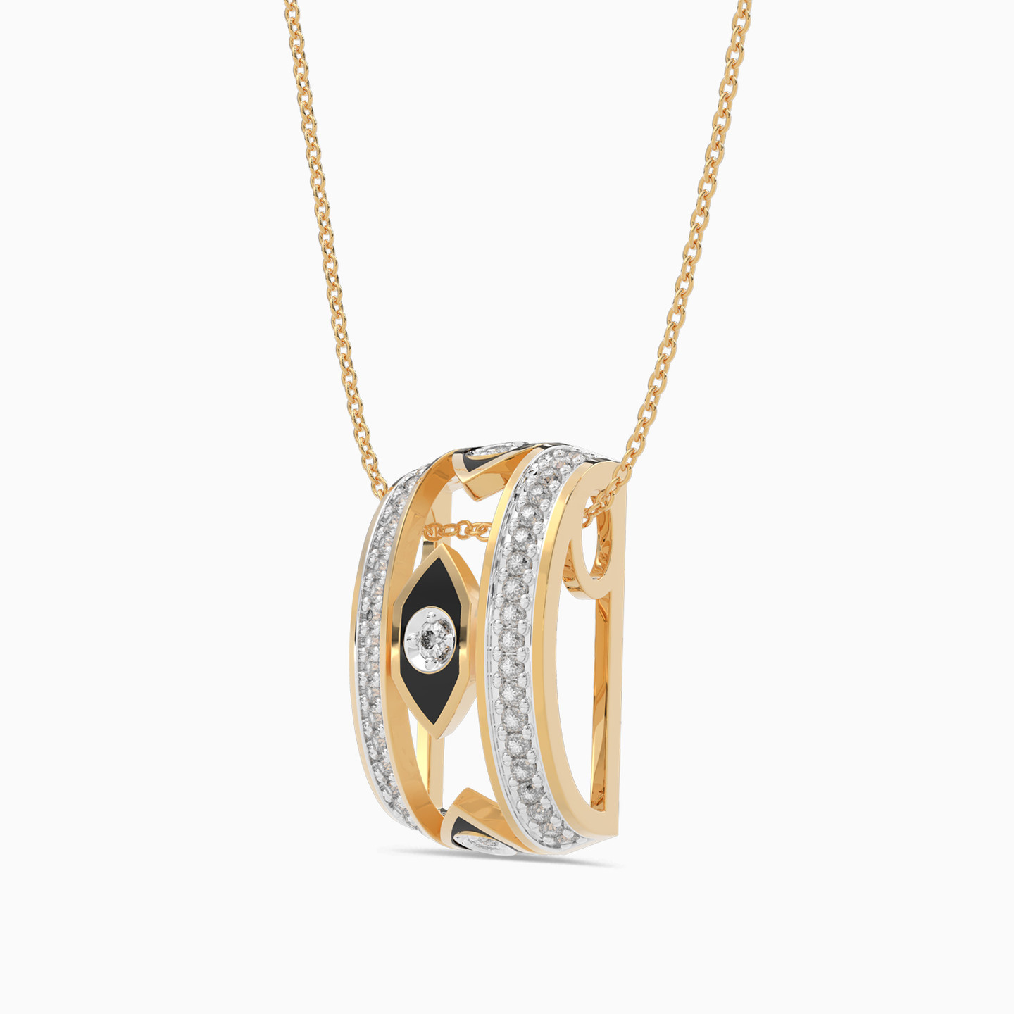 Hexagon Black Stone & Diamond Necklace In 18K Gold - 3 Hexagon Black Stone & Diamond Necklace In 18K Gold - 3