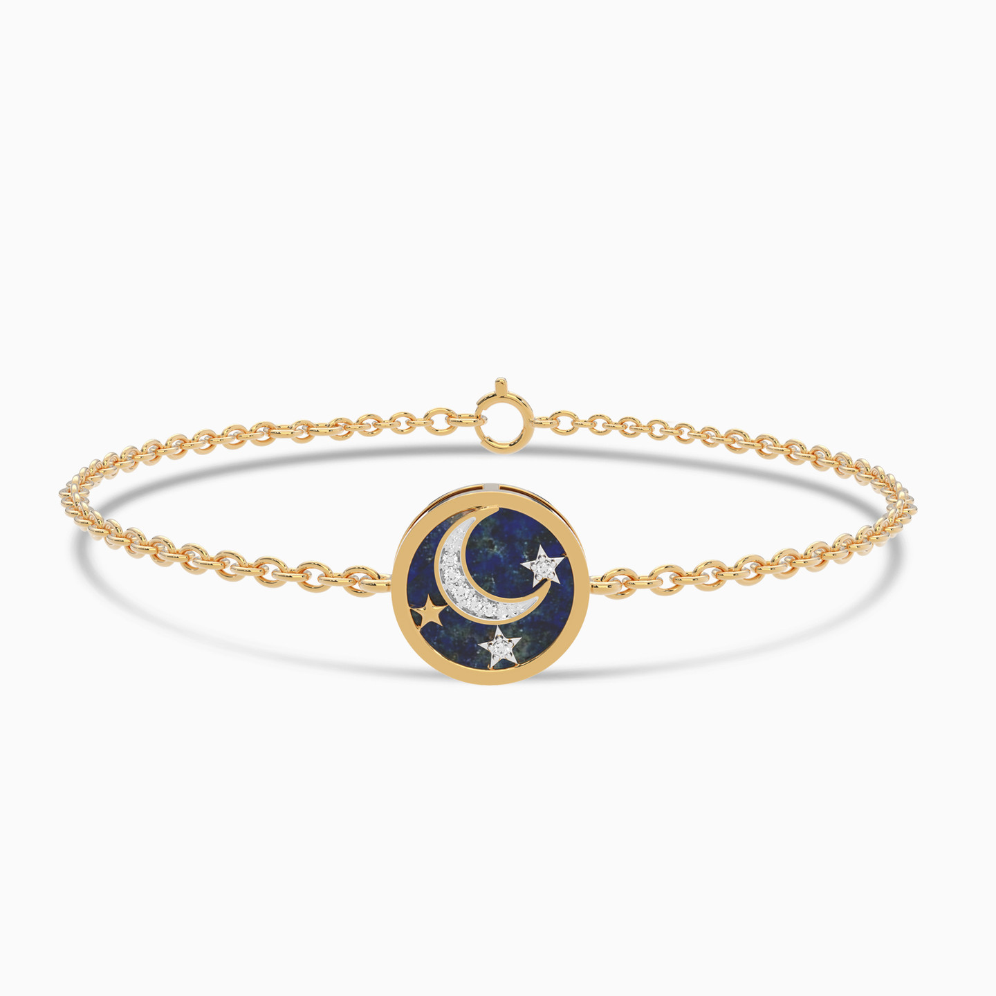 Cresent Blue Stone & Diamond Chain Bracelet In 18K Gold - 2 Cresent Blue Stone & Diamond Chain Bracelet In 18K Gold - 2