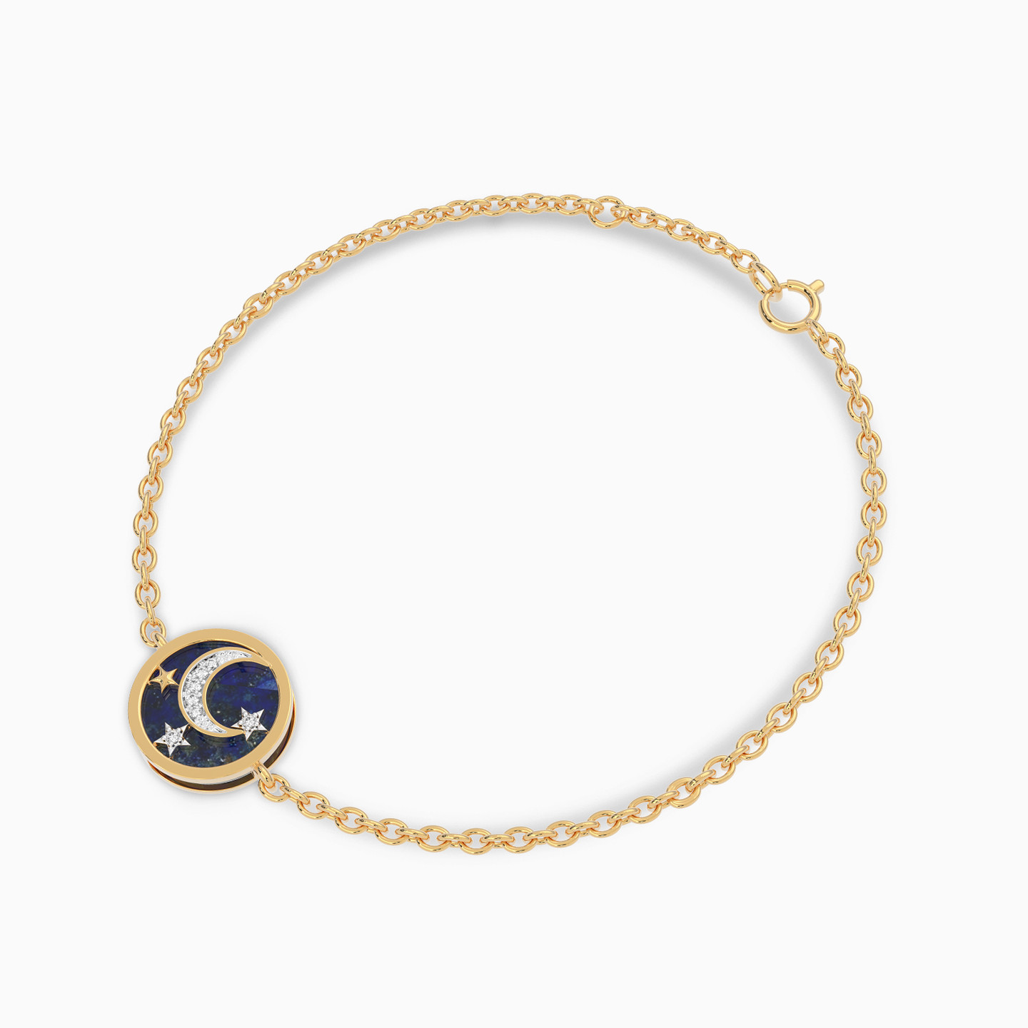 Cresent Blue Stone & Diamond Chain Bracelet In 18K Gold - 3 Cresent Blue Stone & Diamond Chain Bracelet In 18K Gold - 3