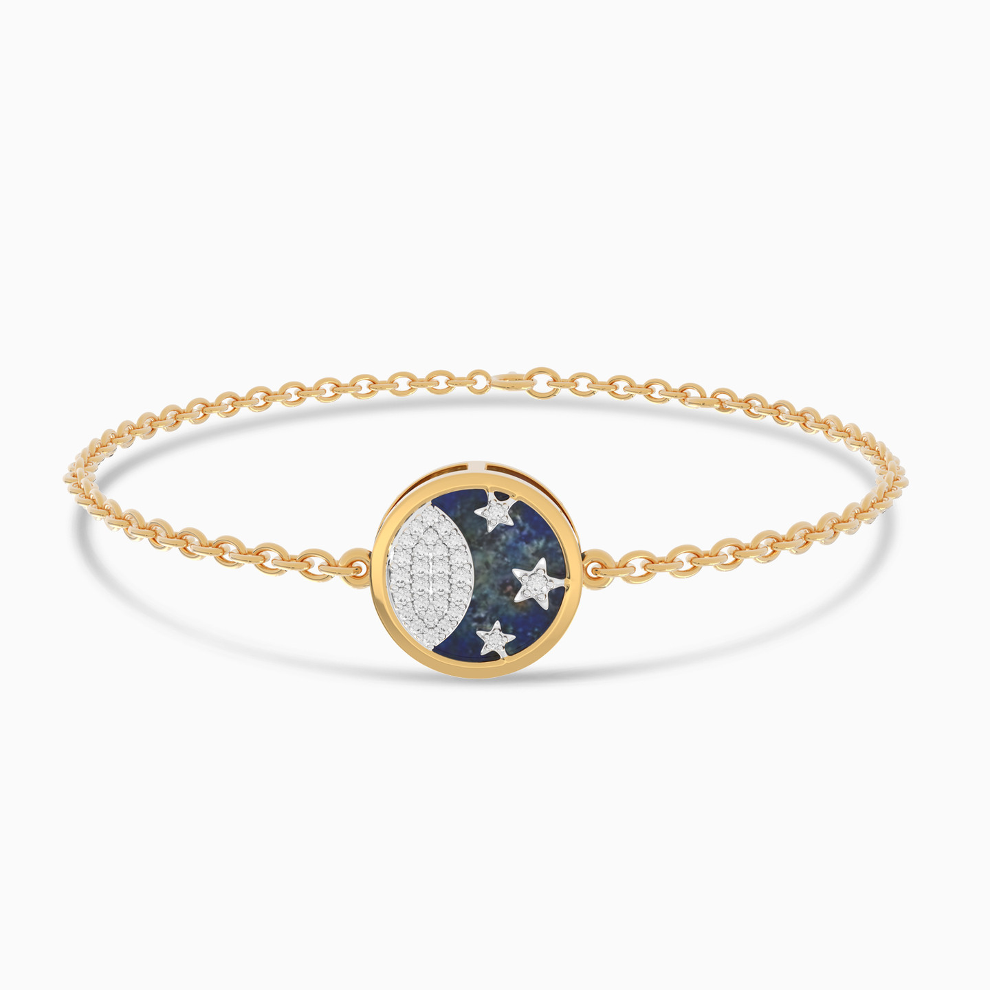 Cresent Blue Stone & Diamond Chain Bracelet In 18K Gold - 2 Cresent Blue Stone & Diamond Chain Bracelet In 18K Gold - 2