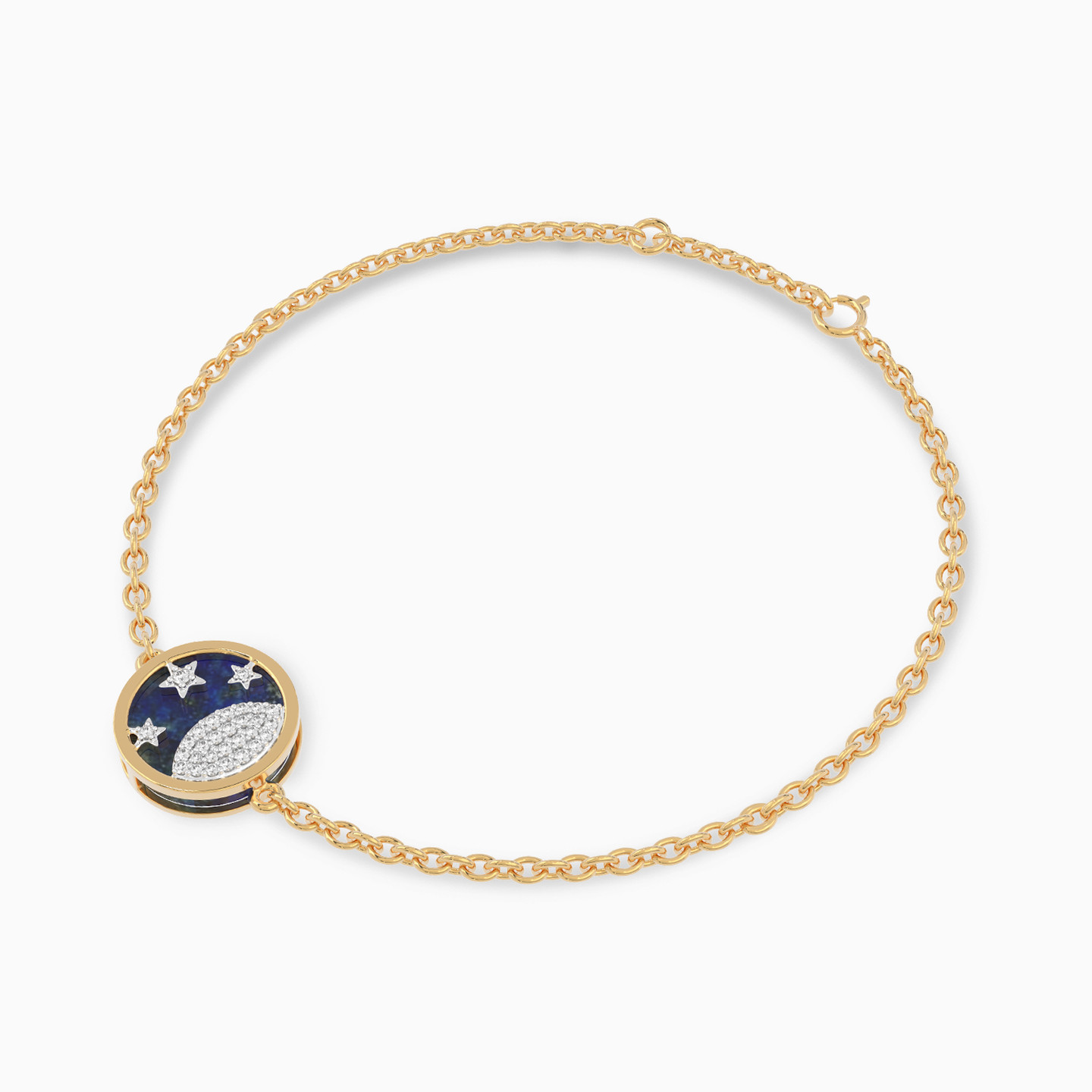 Cresent Blue Stone & Diamond Chain Bracelet In 18K Gold - 3 Cresent Blue Stone & Diamond Chain Bracelet In 18K Gold - 3