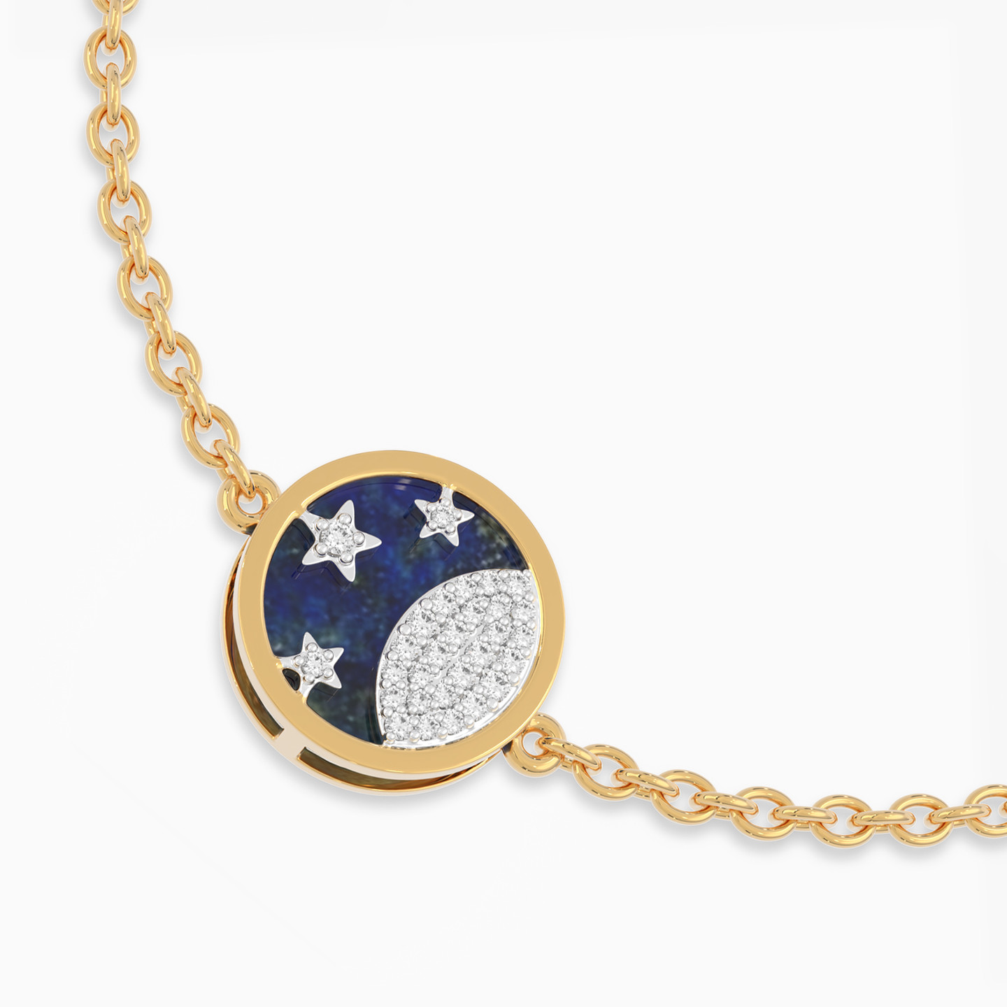 Cresent Blue Stone & Diamond Chain Bracelet In 18K Gold - 4 Cresent Blue Stone & Diamond Chain Bracelet In 18K Gold - 4