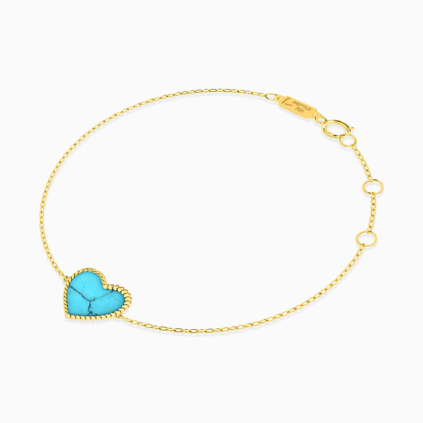 Heart Colored Stones Chain Bracelet in 18K Gold - 2 Heart Colored Stones Chain Bracelet in 18K Gold - 2