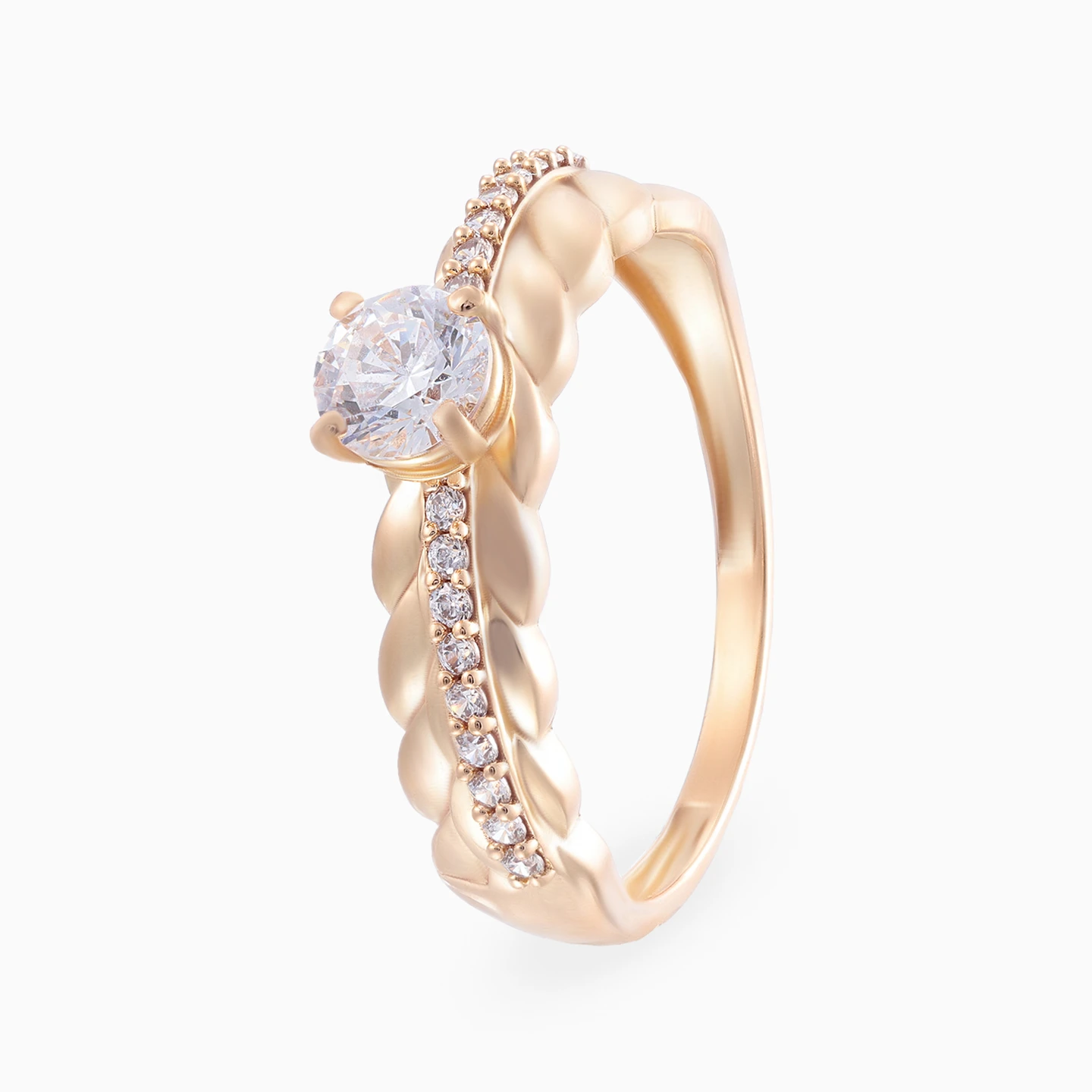 Leaves Cubic Zirconia Twin Rings in 21K Gold - 4 Leaves Cubic Zirconia Twin Rings in 21K Gold - 4