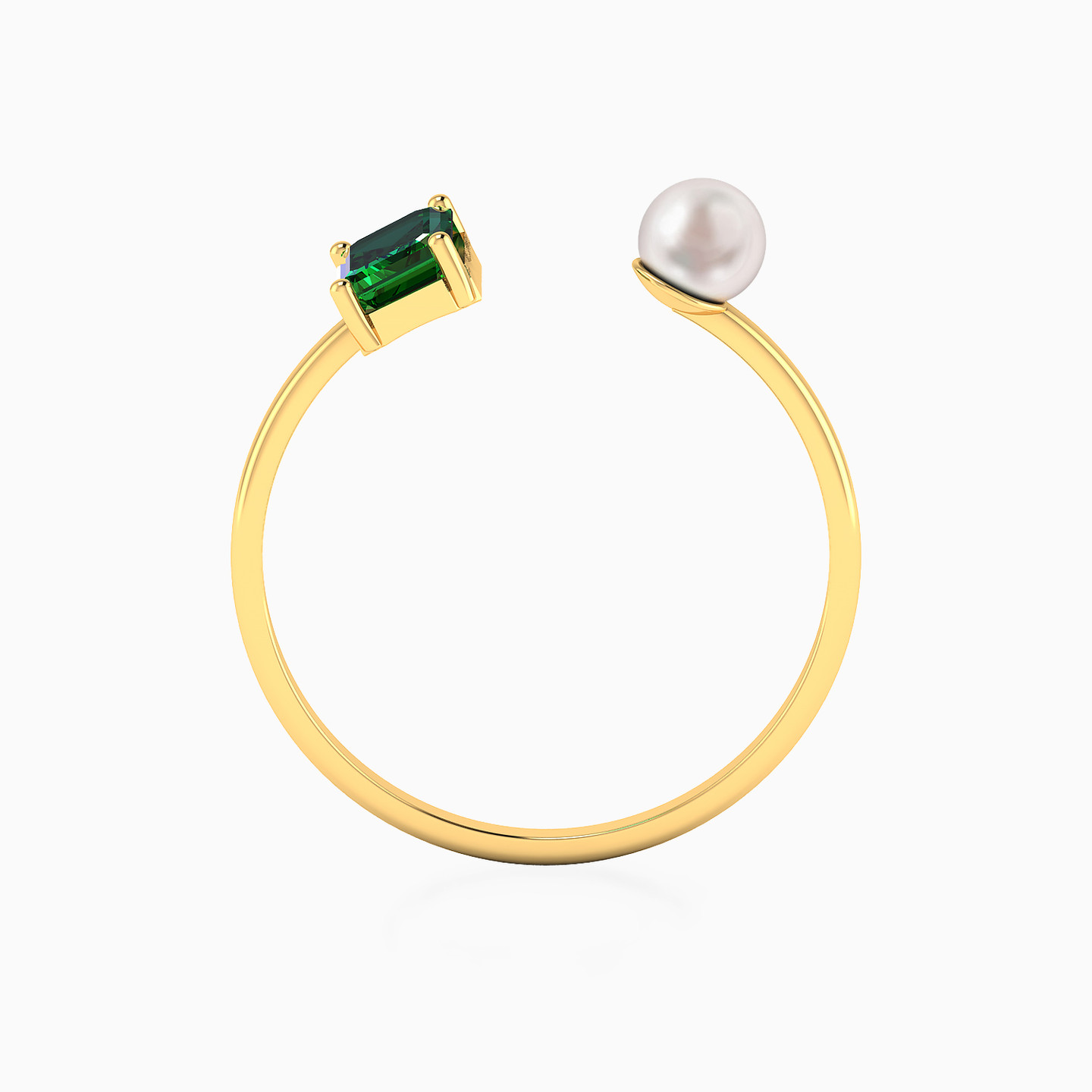 خاتم ذهب برأس مزدوجة شكل مفتوح عيار 18 قيراط مزين بحجر أخضر ولؤلؤ - 4 خاتم ذهب برأس مزدوجة شكل مفتوح عيار 18 قيراط مزين بحجر أخضر ولؤلؤ - 4