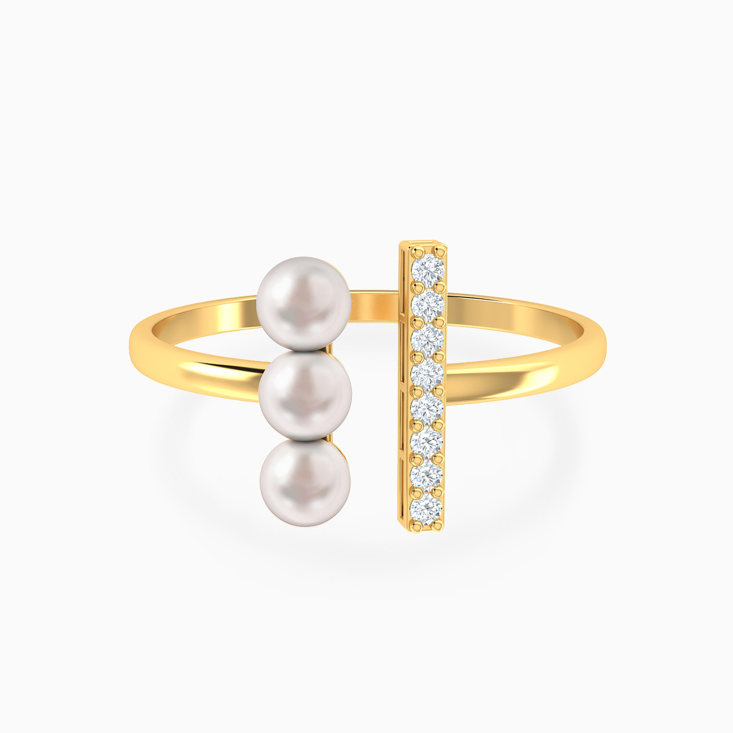 Parallel Clear Stones & Pearl Two Headed Ring In 18K Gold Parallel Clear Stones & Pearl Two Headed Ring In 18K Gold