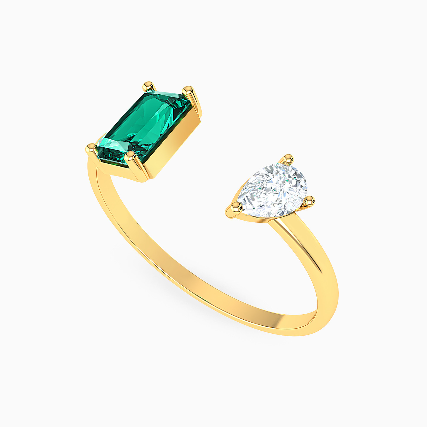 خاتم ذهب برأس مزدوجة شكل مفتوح عيار 18 قيراط مزين بحجر أخضر - 3 خاتم ذهب برأس مزدوجة شكل مفتوح عيار 18 قيراط مزين بحجر أخضر - 3