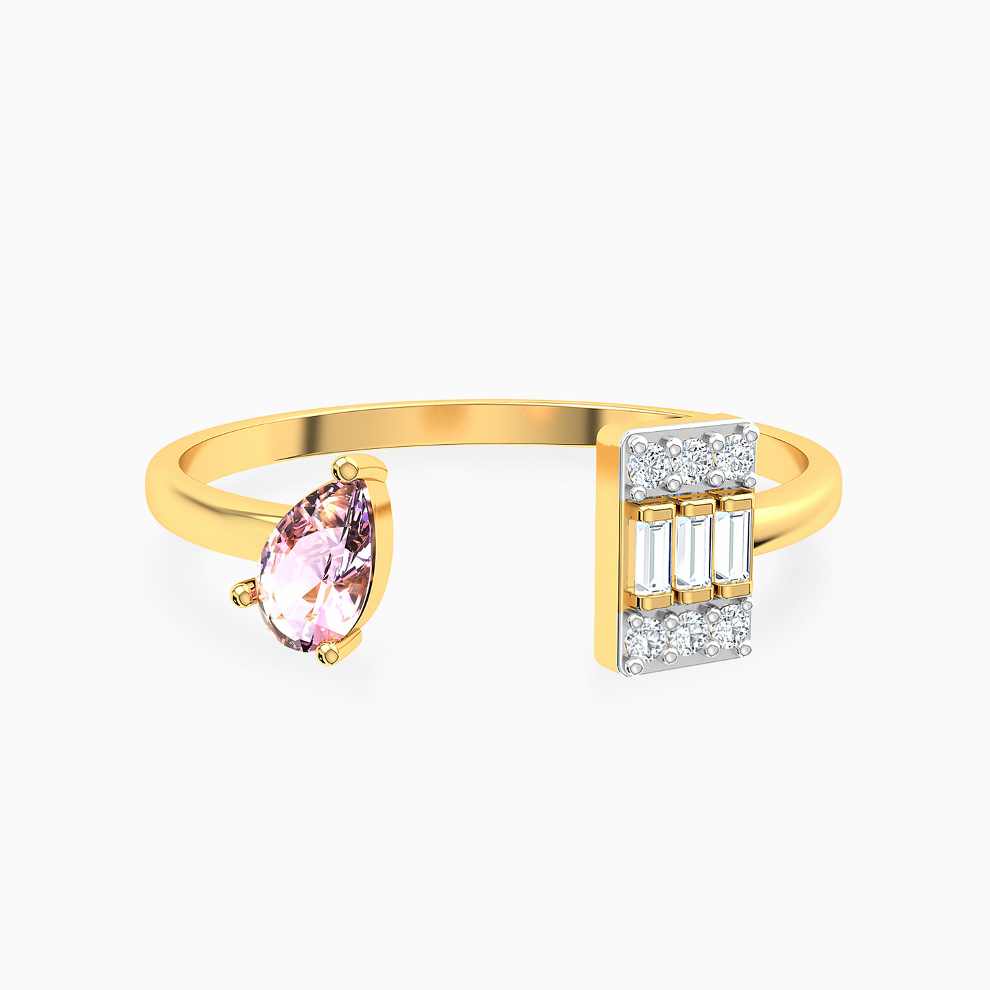 Open Design Pink Stone Two Headed Ring In 18K Gold Open Design Pink Stone Two Headed Ring In 18K Gold