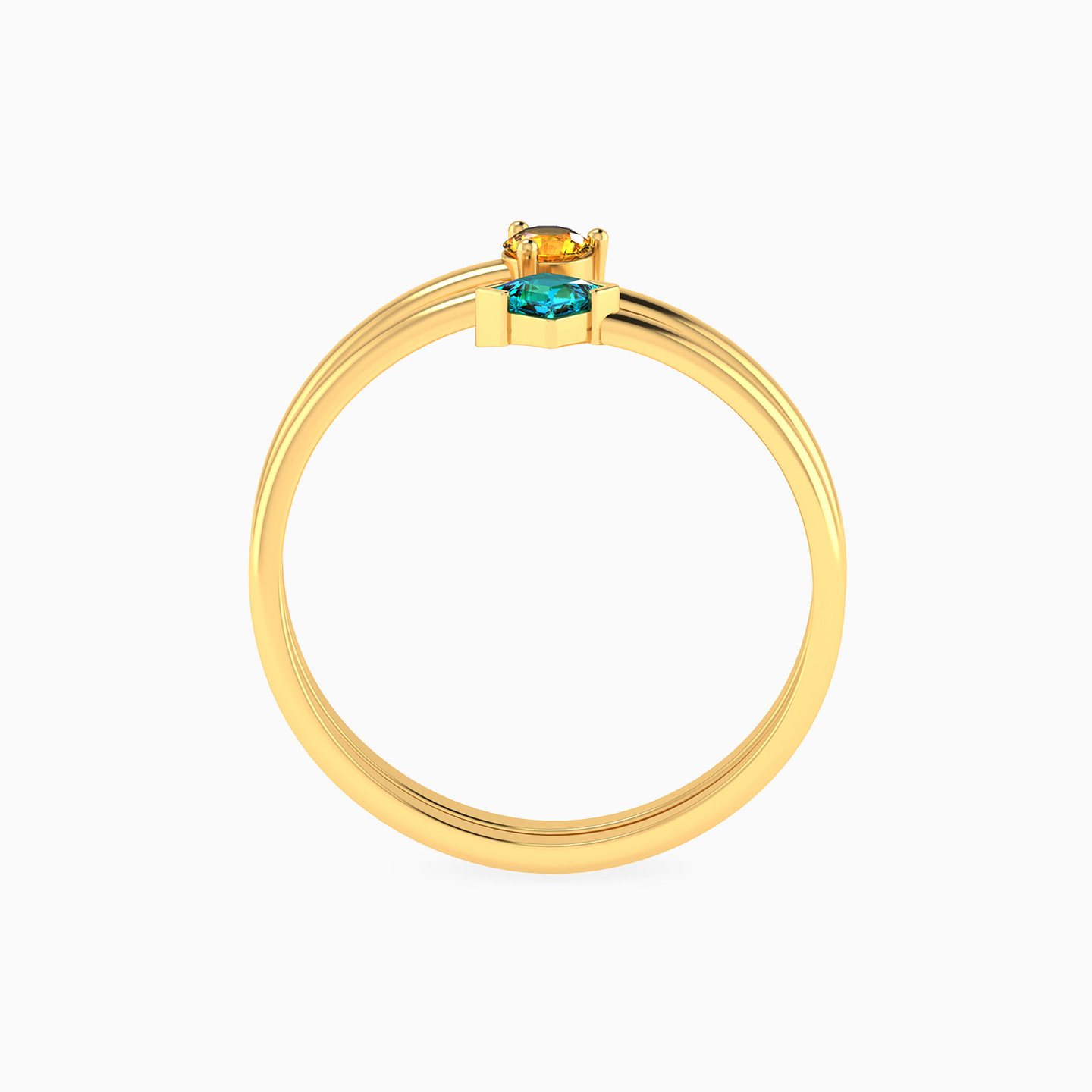 خاتم ذهب برأس مزدوجة  شكل حلزوني عيار 18 قيراط مزين بأحجار ملونة - 4