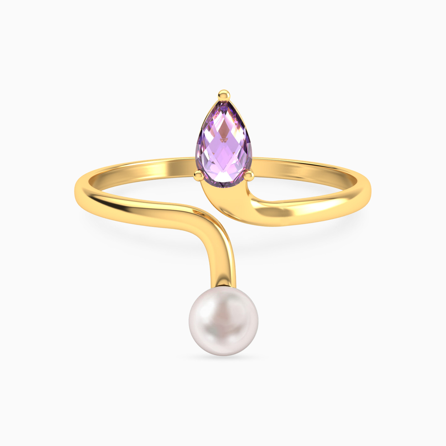 Open Design Purple Stone & Pearl Two Headed Ring In 18K Gold Open Design Purple Stone & Pearl Two Headed Ring In 18K Gold