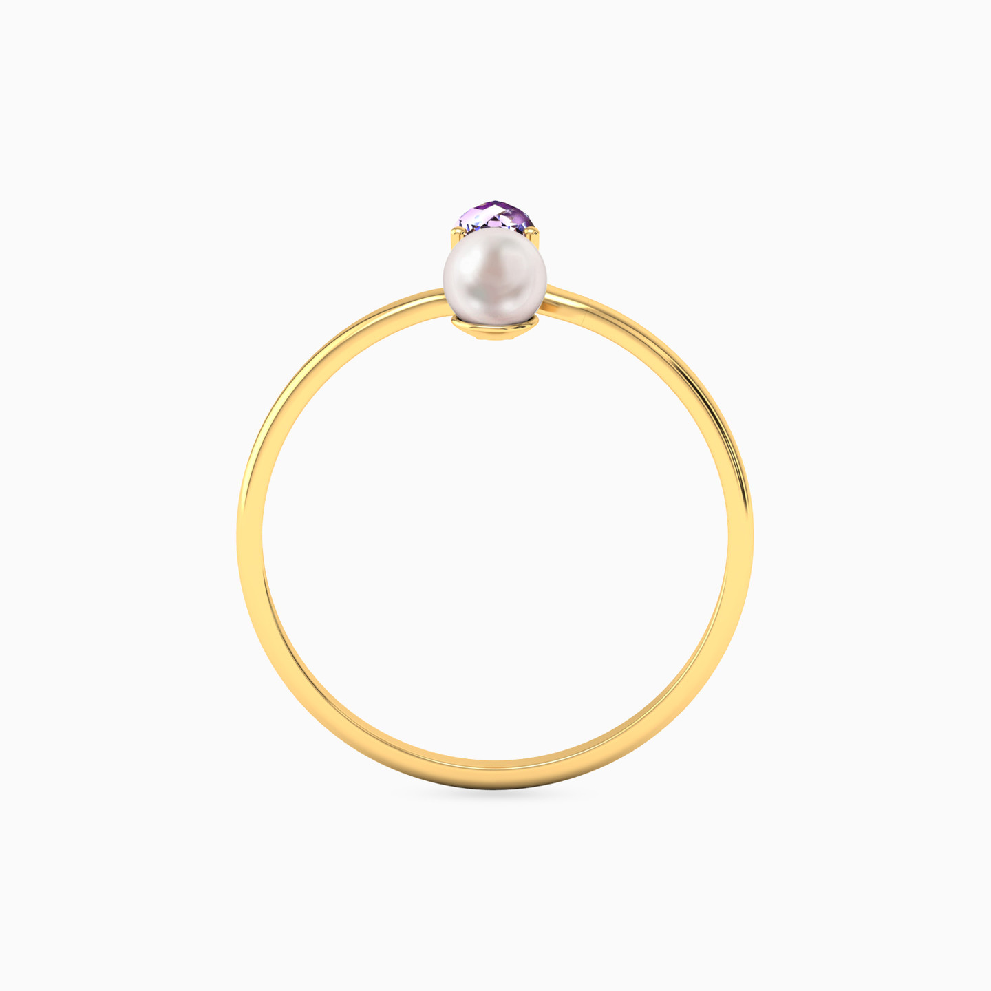 Open Design Purple Stone & Pearl Two Headed Ring In 18K Gold - 4 Open Design Purple Stone & Pearl Two Headed Ring In 18K Gold - 4