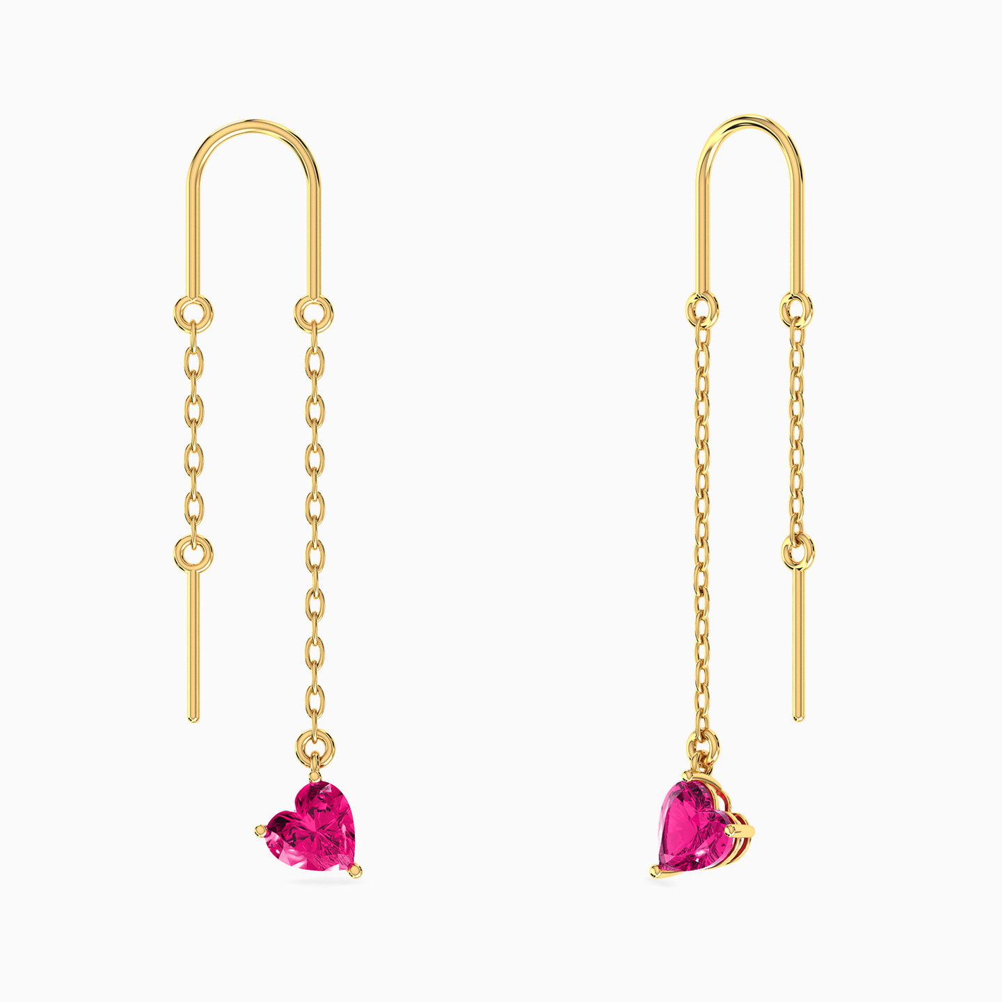 Heart Rose Stone Thread Drop Earrings in 18K Gold - 2 Heart Rose Stone Thread Drop Earrings in 18K Gold - 2