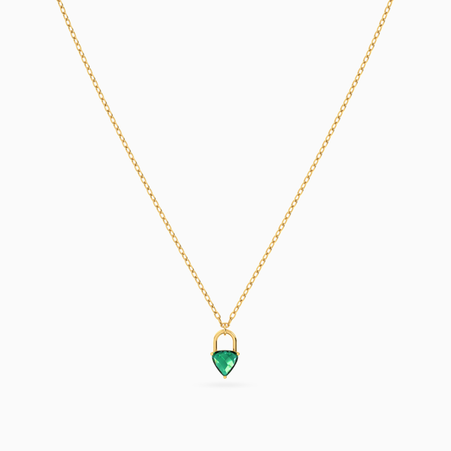 سلسلة ذهب شكل قفل عيار 18 قيراط مزينة بحجر أخضر - 3