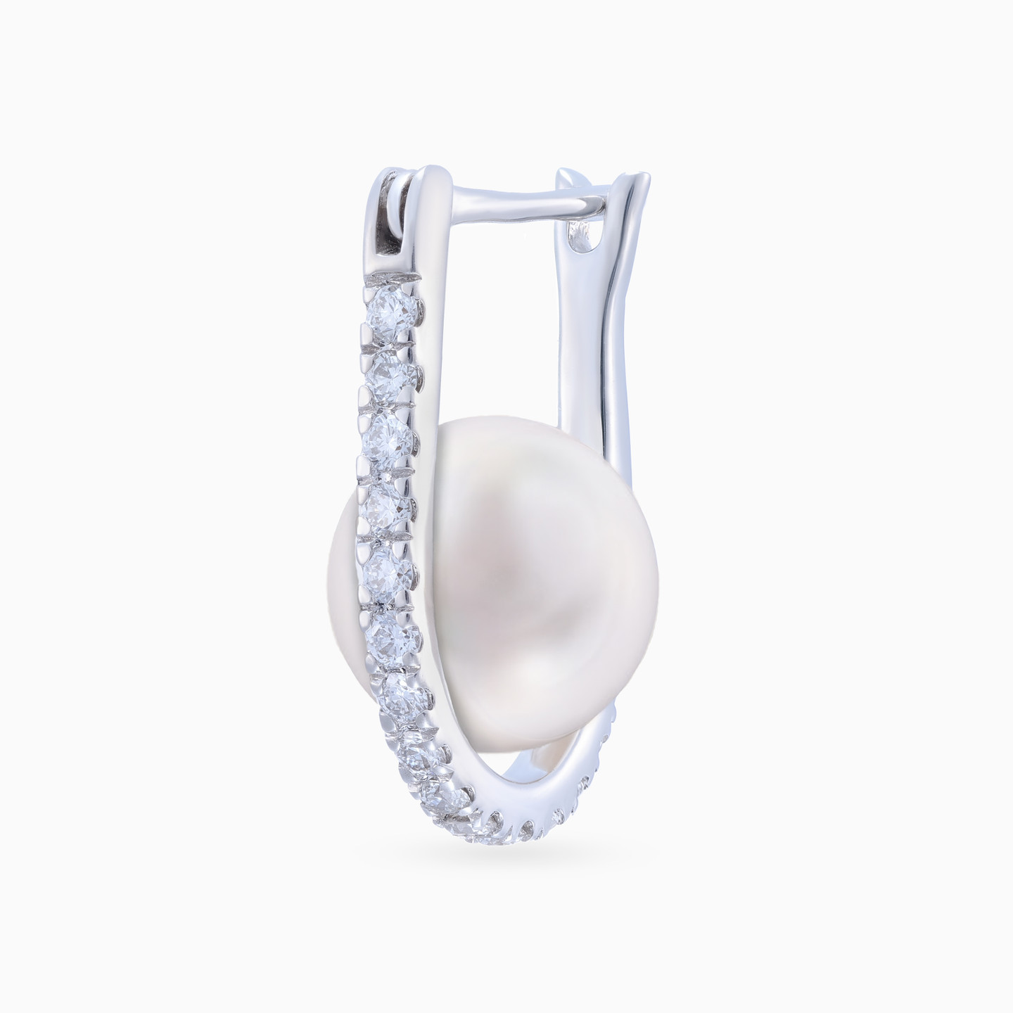 Round Diamond & Pearls Hoop Earrings in 18K Gold - 5