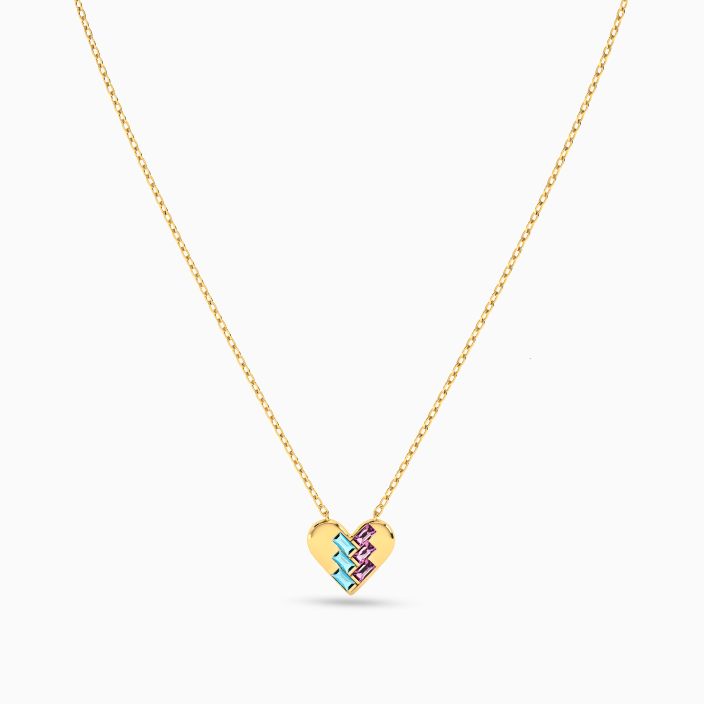 Heart Colored Stones Necklace In 18K Gold - 3