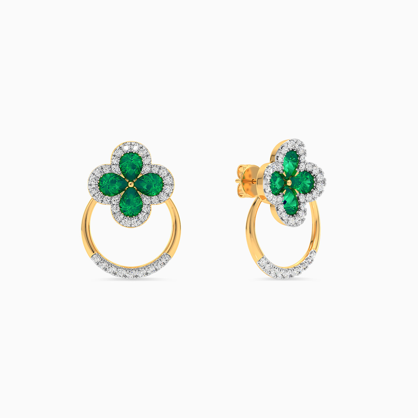 Flower Green Stone & Diamond Earrings in 18K Gold - 3 Flower Green Stone & Diamond Earrings in 18K Gold - 3