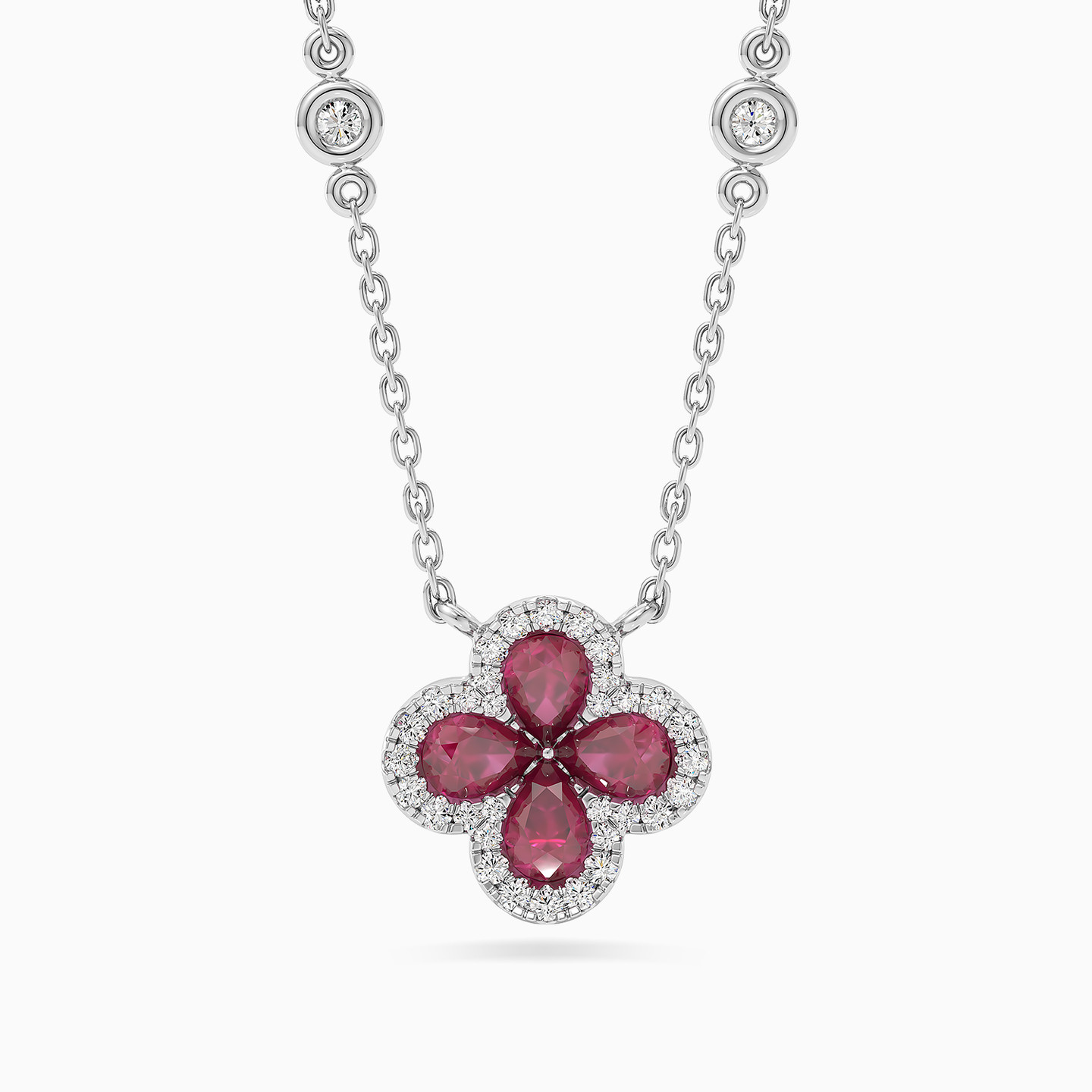 Flower Red Stone & Diamond Necklace in 18K Gold Flower Red Stone & Diamond Necklace in 18K Gold