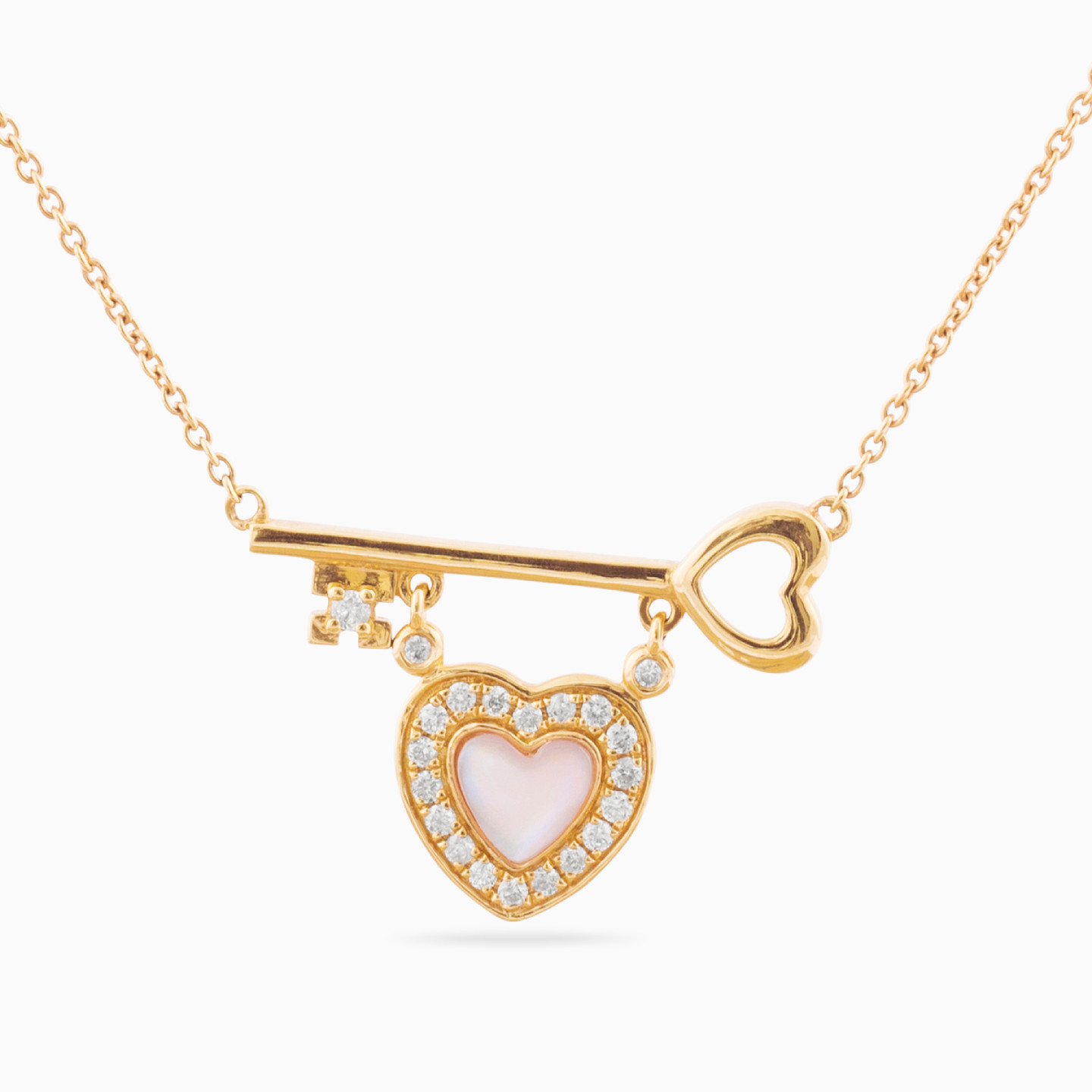 Heart Diamond & Pearl Pendant Necklace in 18K Gold