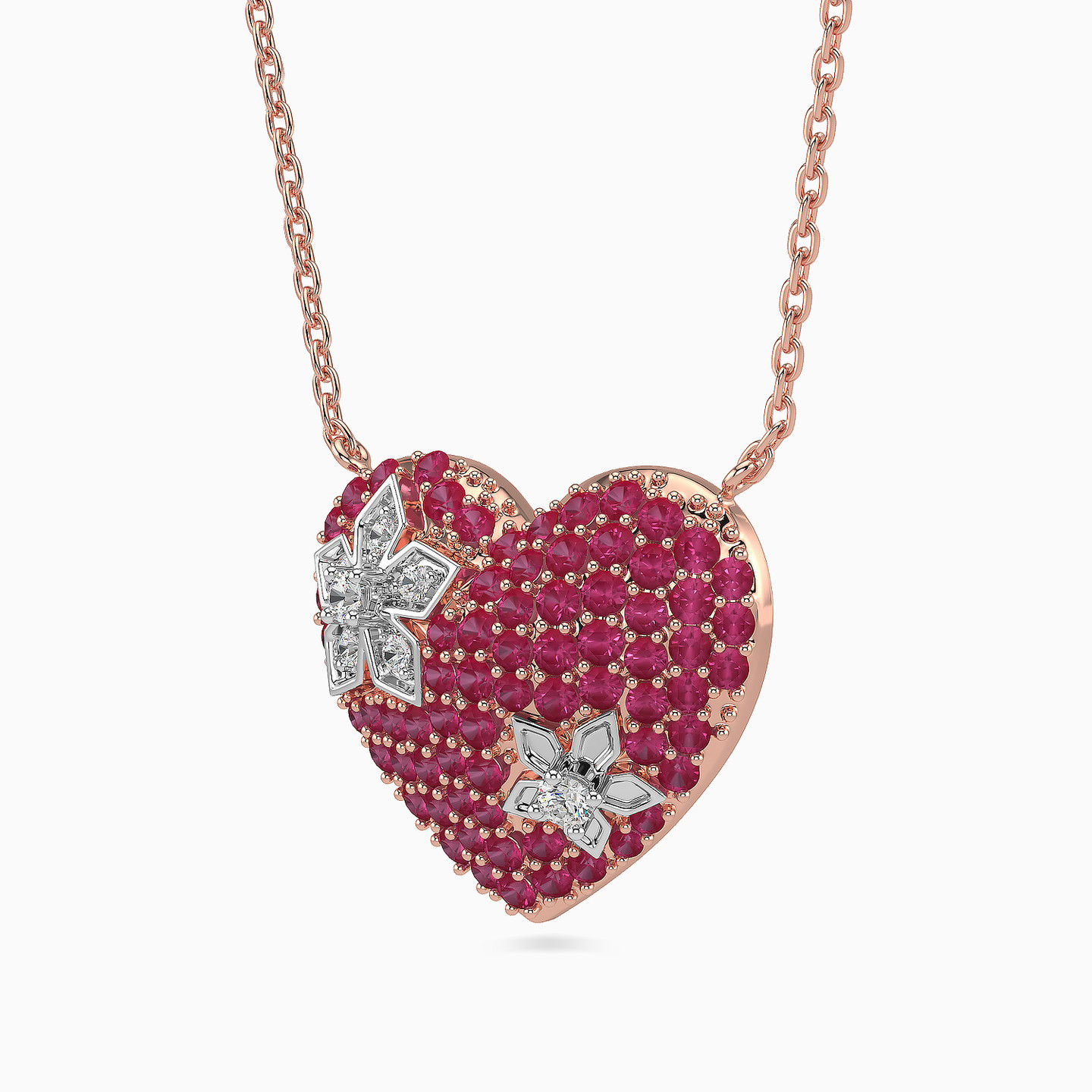 Heart Diamond & Rose Stone Necklace in 18K Gold - 2 Heart Diamond & Rose Stone Necklace in 18K Gold - 2