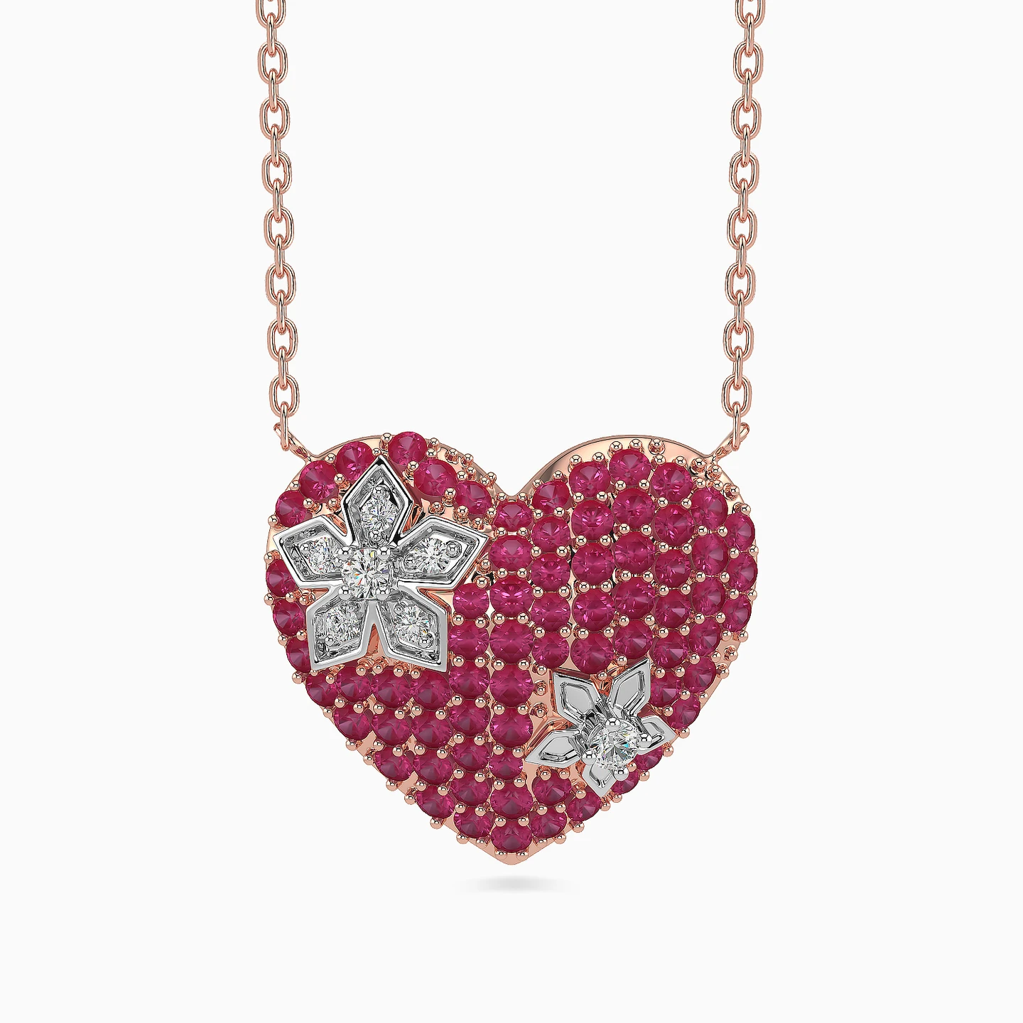 Heart Diamond & Rose Stone Necklace in 18K Gold Heart Diamond & Rose Stone Necklace in 18K Gold