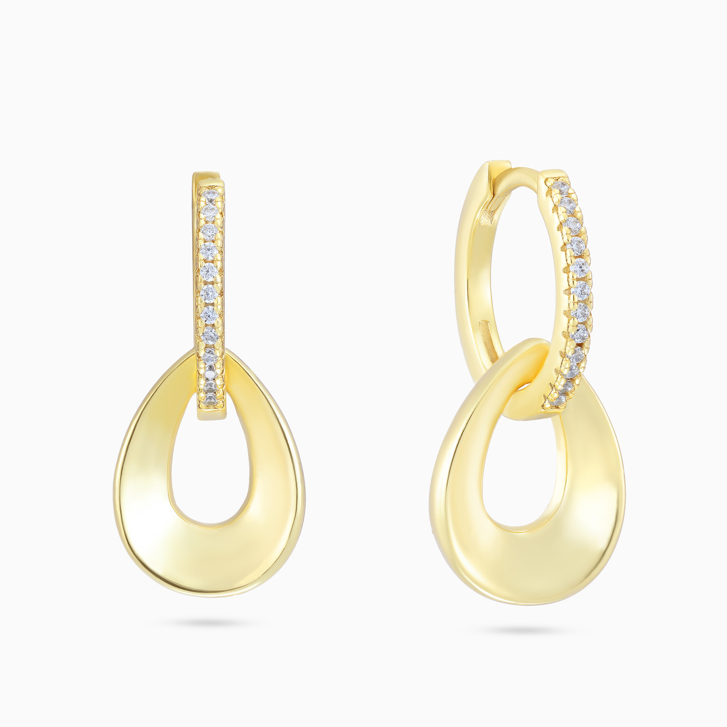 Pear Clear Stone Gold Plated Hoop Earrings Pear Clear Stone Gold Plated Hoop Earrings
