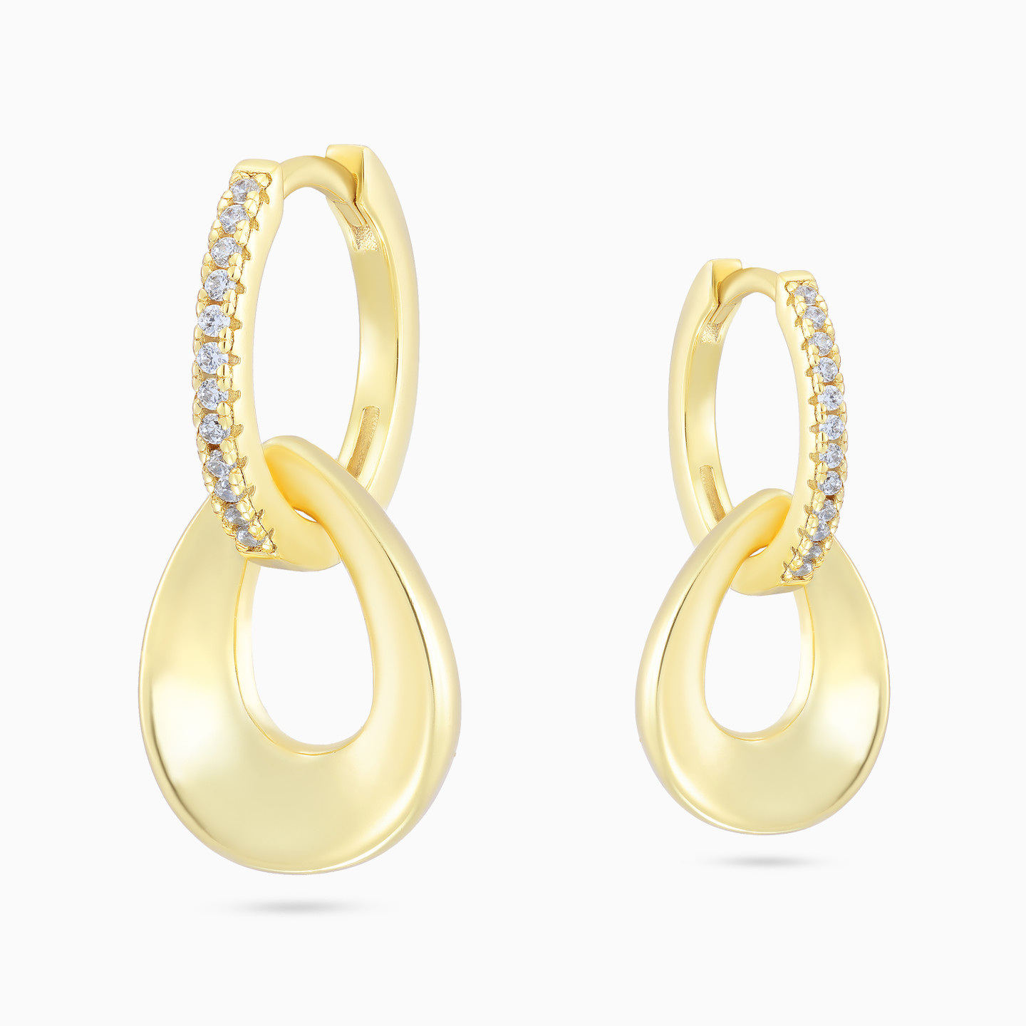 Pear Clear Stone Gold Plated Hoop Earrings - 4 Pear Clear Stone Gold Plated Hoop Earrings - 4