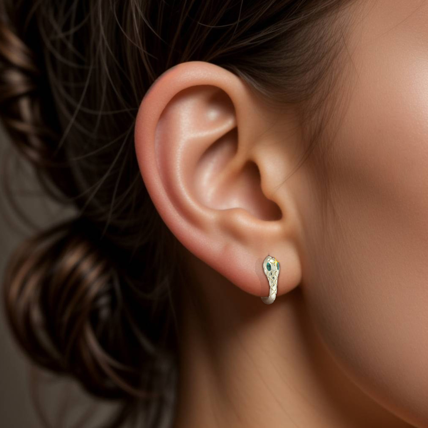 Snake Green Stone Gold Plated Hoop Earrings - 2 Snake Green Stone Gold Plated Hoop Earrings - 2