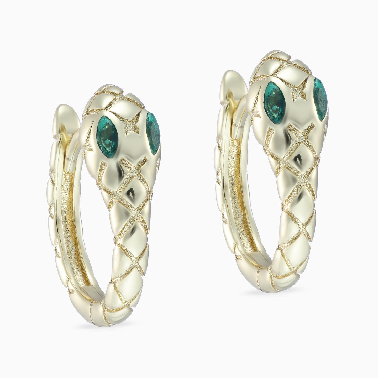 Snake Green Stone Gold Plated Hoop Earrings - 3 Snake Green Stone Gold Plated Hoop Earrings - 3