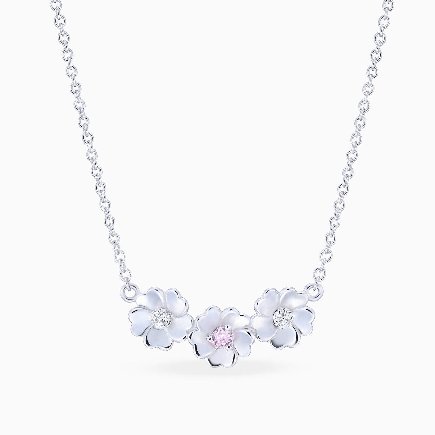 Flower Colored Stones Sterling Silver Necklace Flower Colored Stones Sterling Silver Necklace