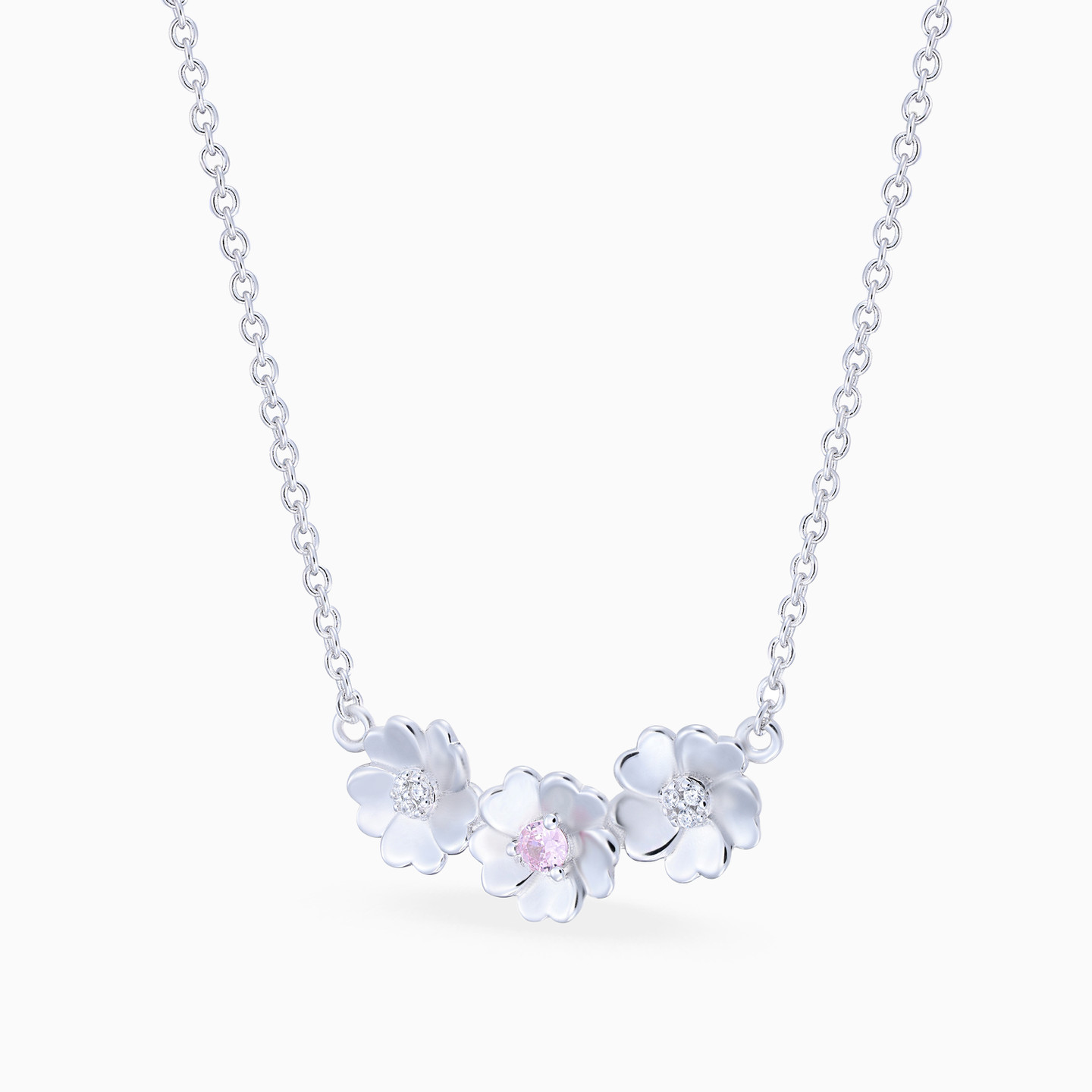 Flower Colored Stones Sterling Silver Necklace - 2 Flower Colored Stones Sterling Silver Necklace - 2