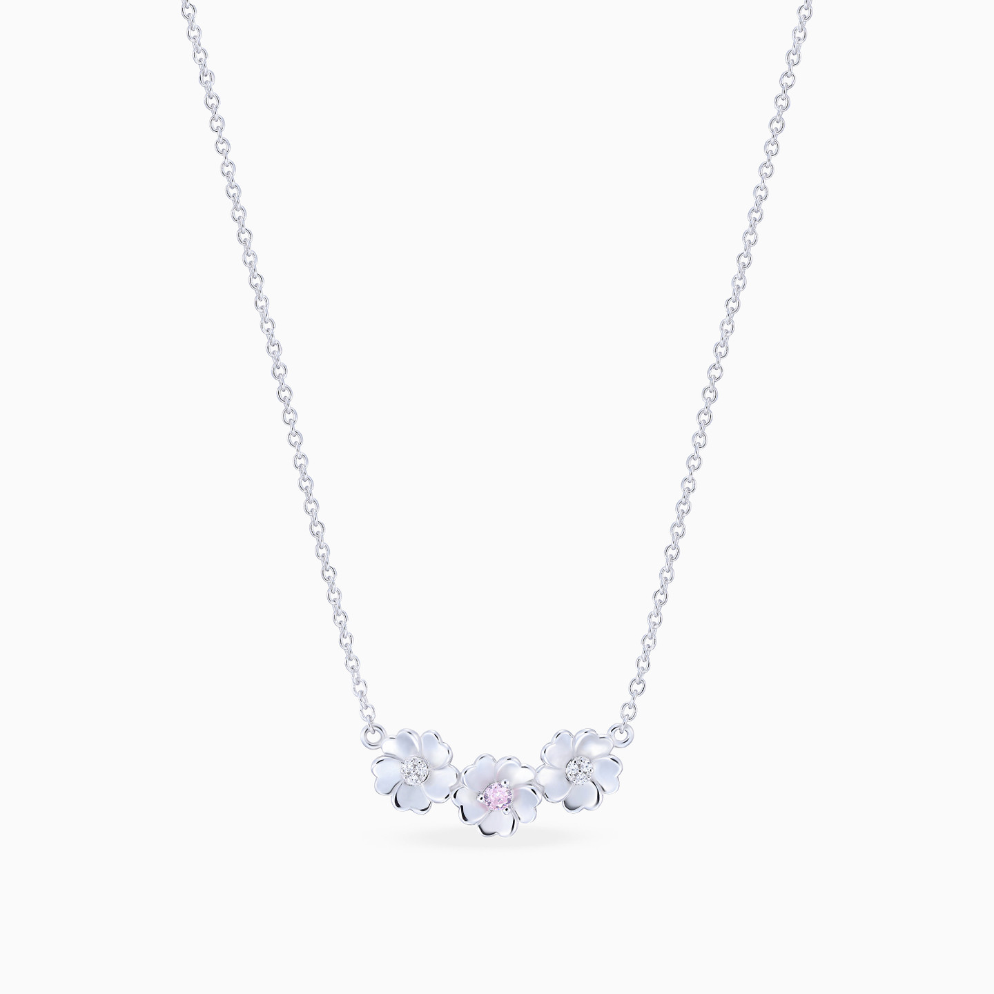 Flower Colored Stones Sterling Silver Necklace - 3 Flower Colored Stones Sterling Silver Necklace - 3
